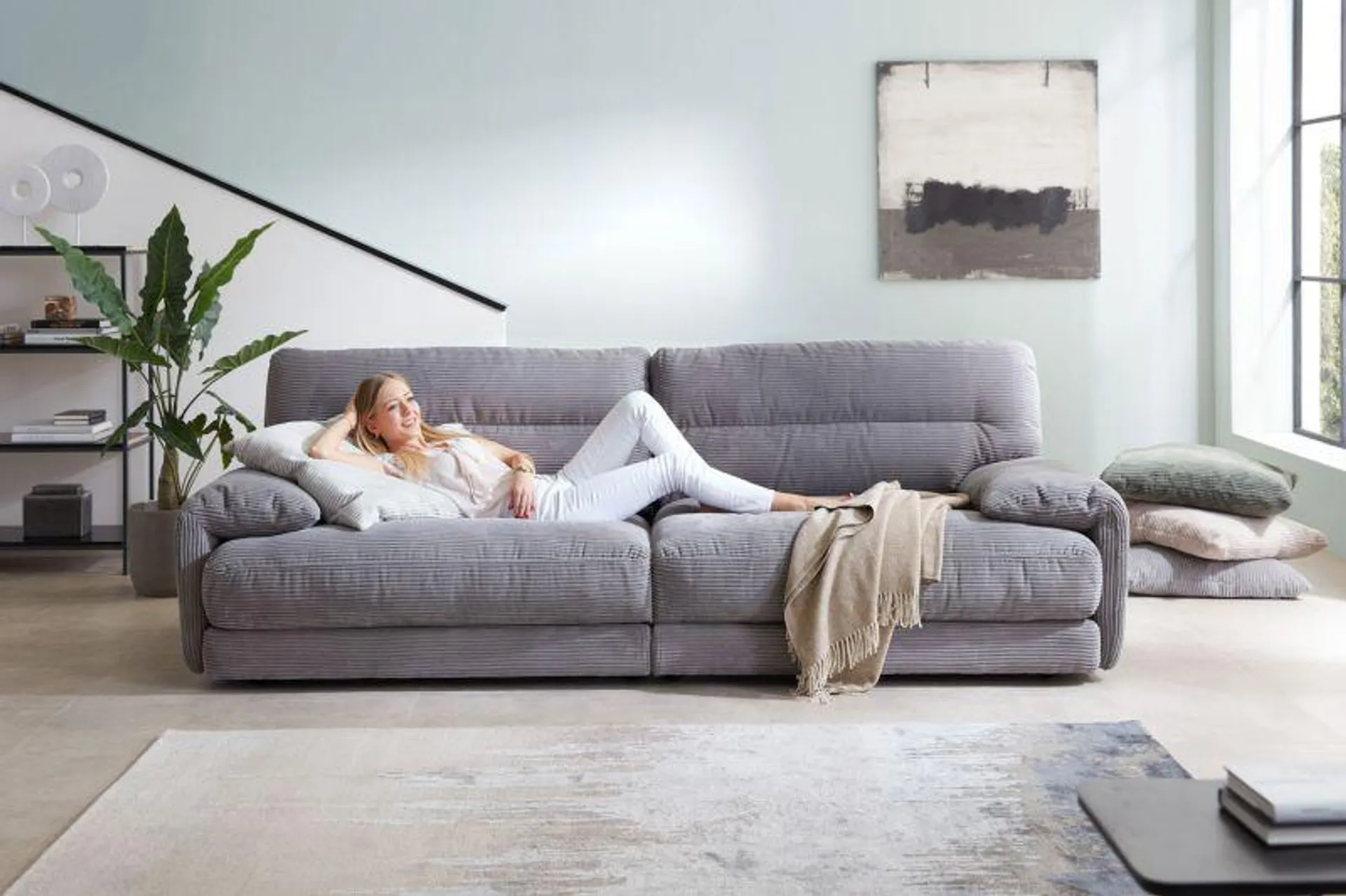 Bigsofa in Trendstoff Cord Anthrazit 2,5 Sitzer