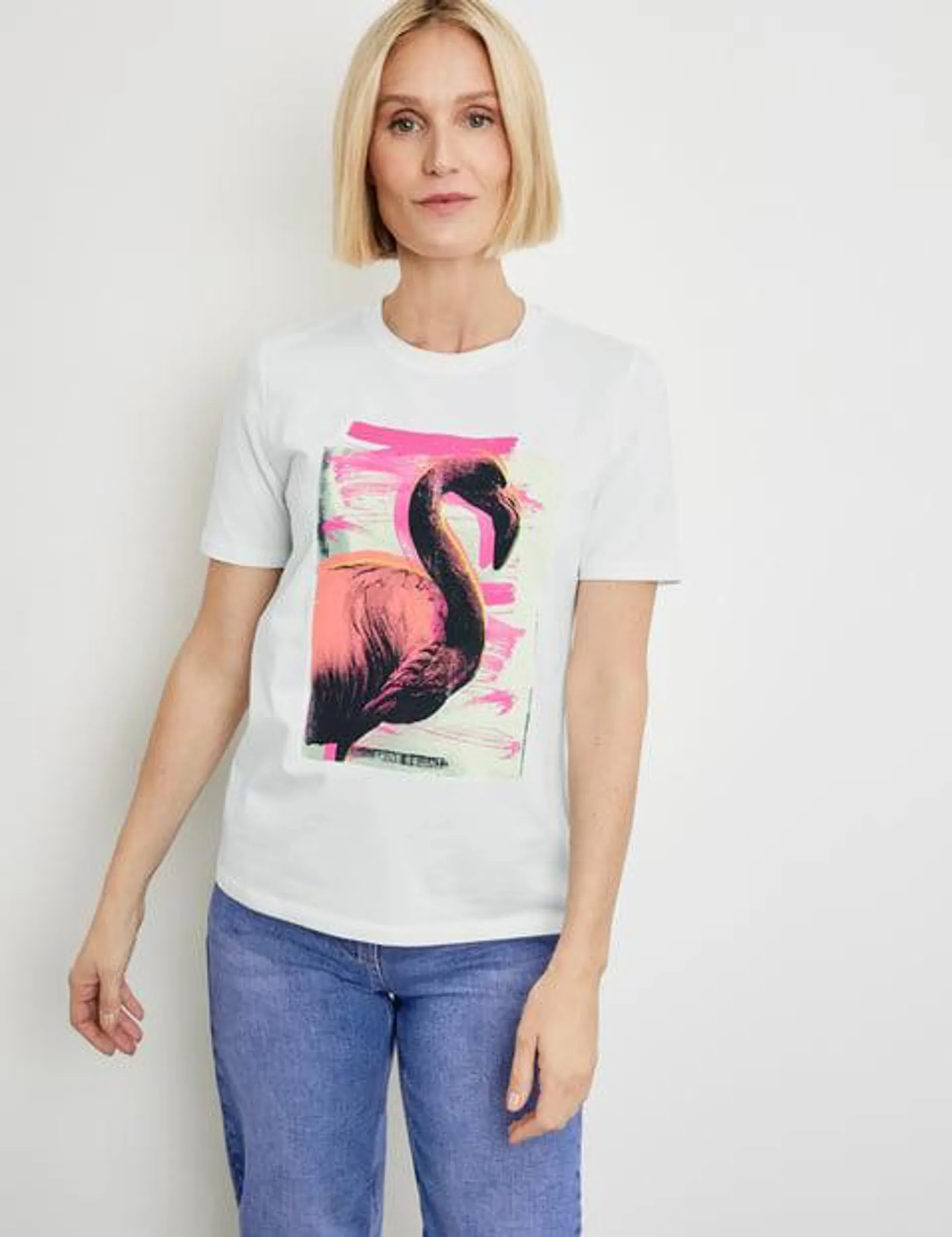 T-shirt met flamingomotief