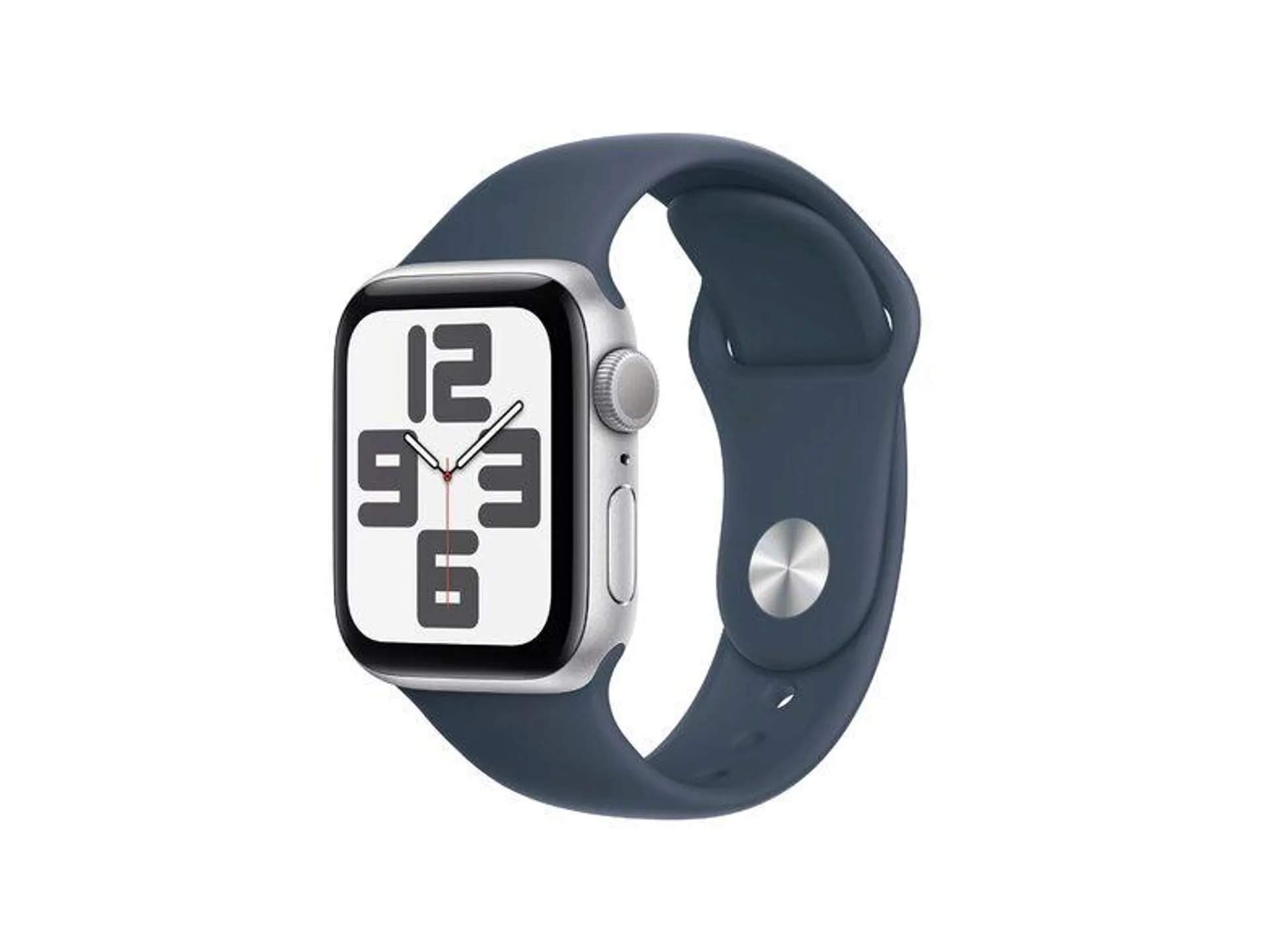 Apple Watch SE (2023) 40 mm, Aluminium silber, Sportarmband sturmblau, S/M