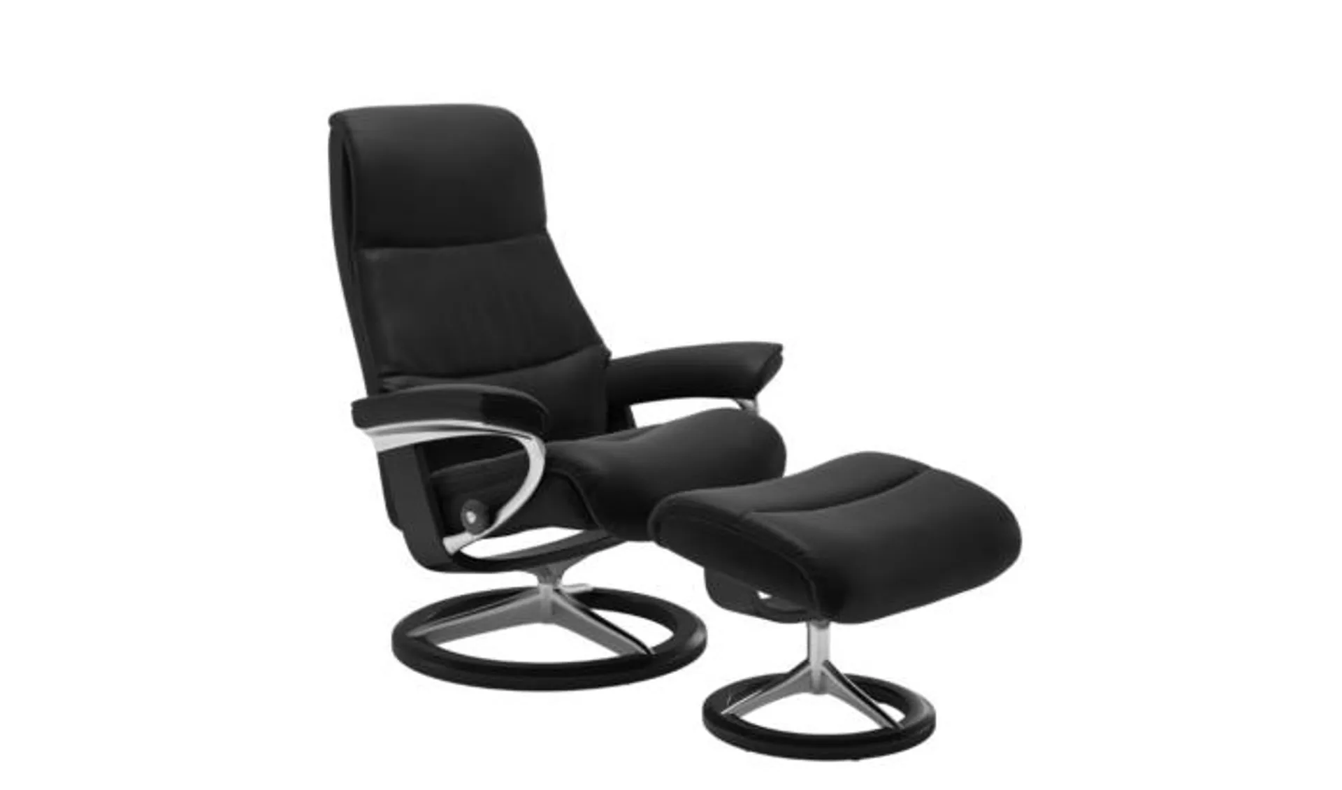 Stressless View M Sessel & Hocker Leder Paloma Black, Signature-Gestell