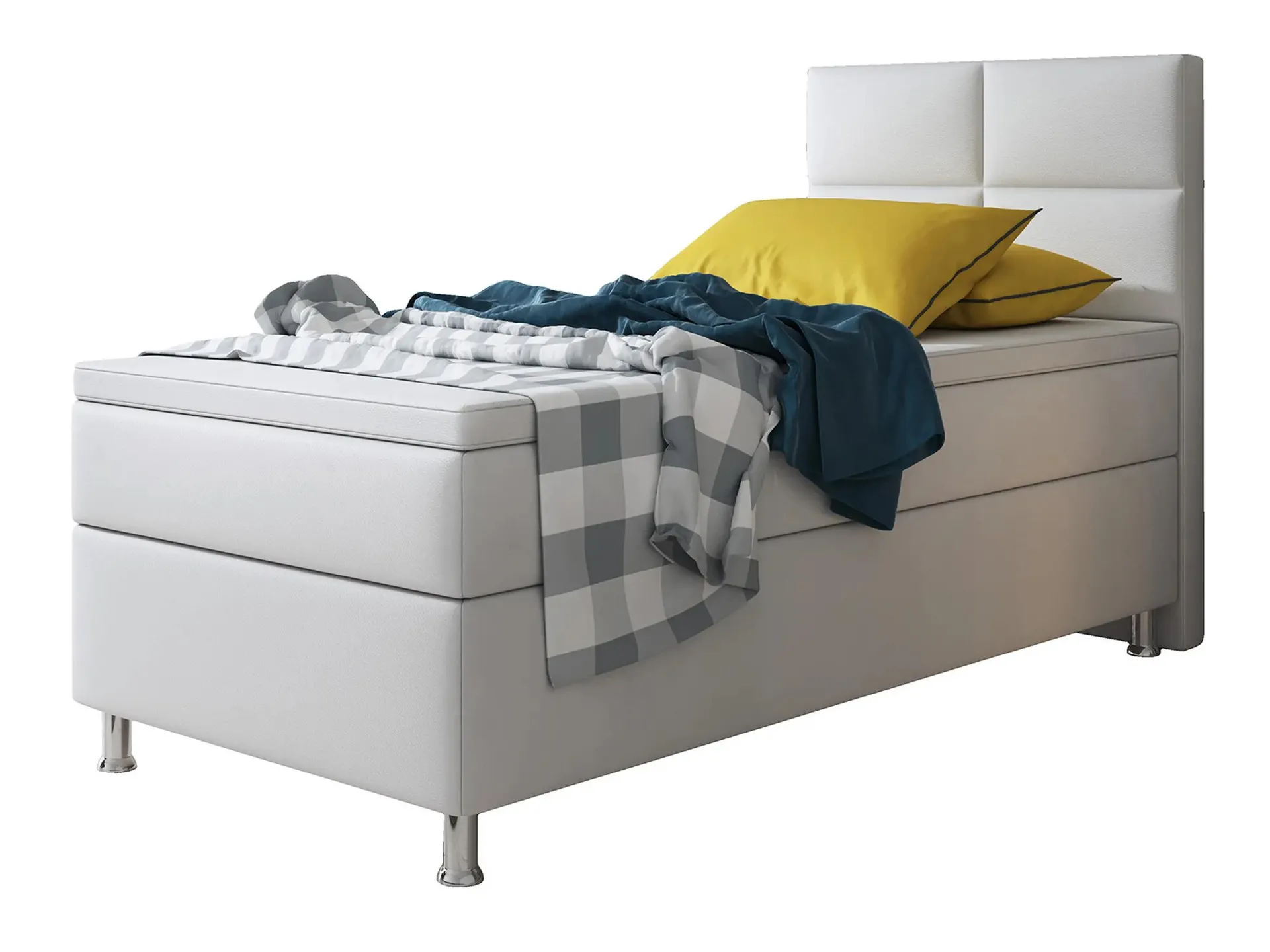 Boxspringbett - weiß - Kunstleder - H3 - 90x200 cm