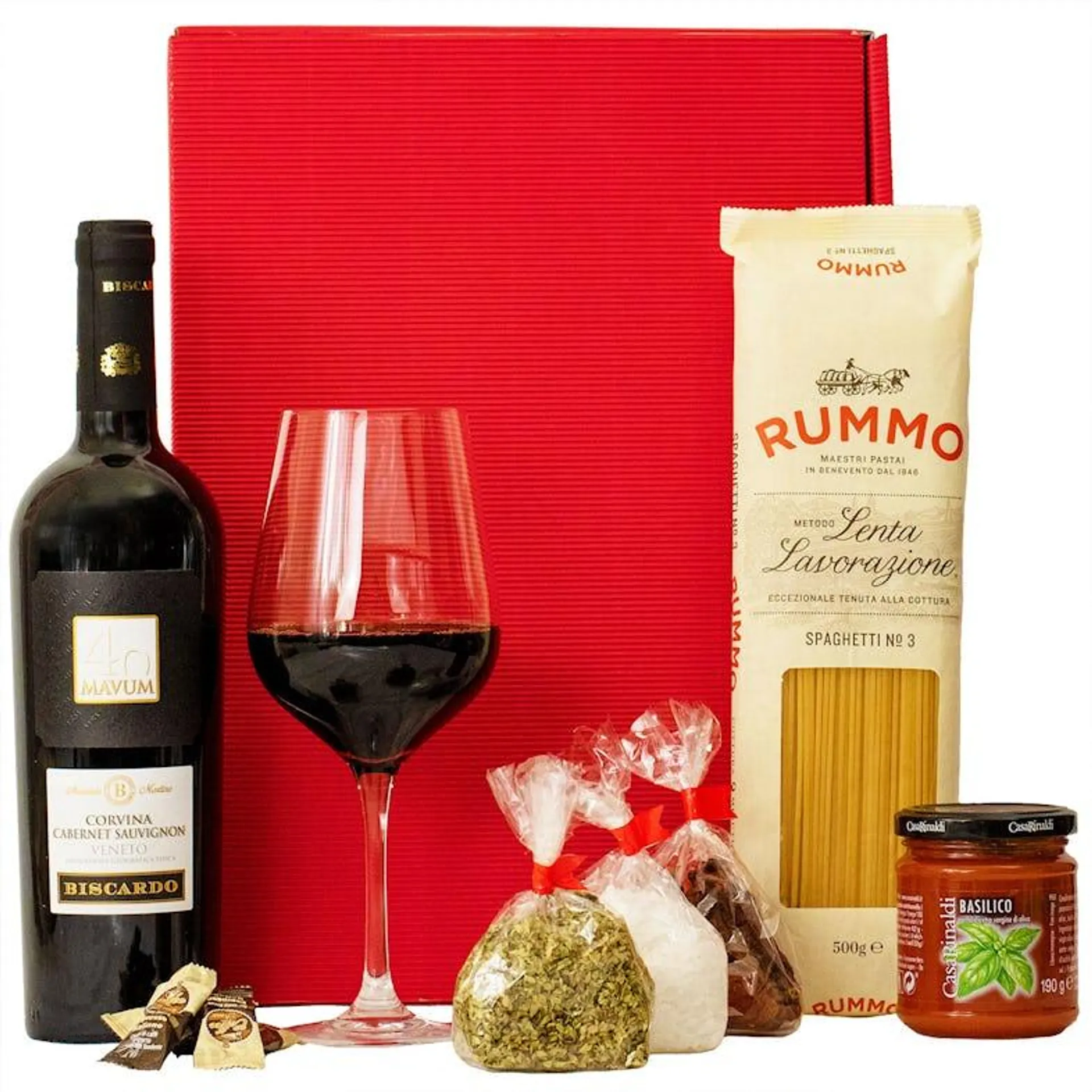 Italienisches Geschenkset „Rom“ | Wein & Pasta Präsentkorb mit Spezialitäten aus Italien