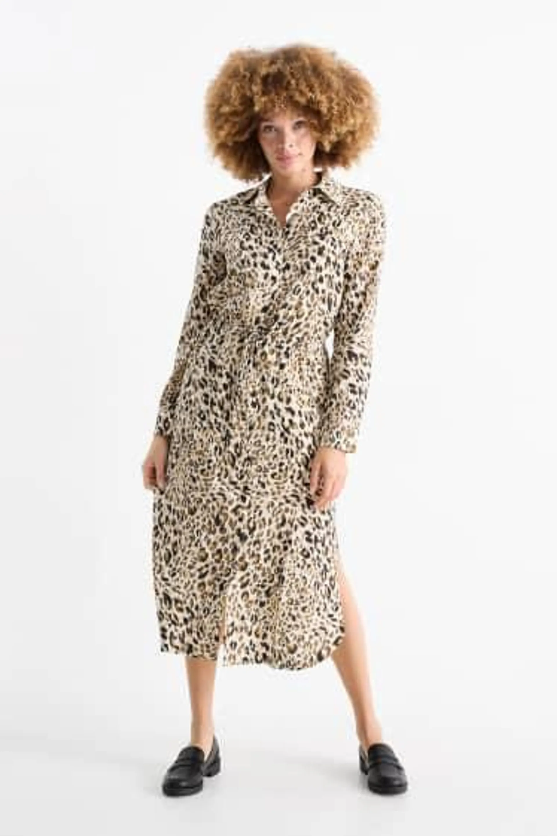 Shirt dress - leopard print - textured