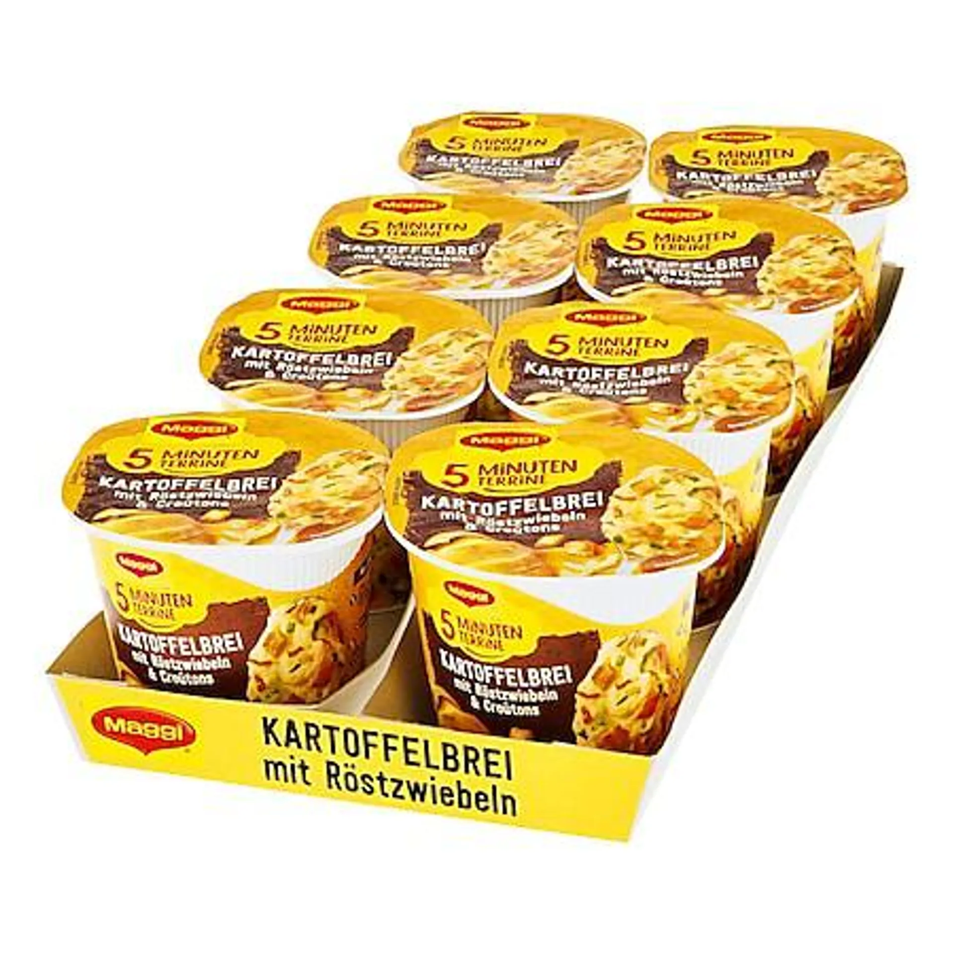 Maggi 5 Minuten Terrine Kartoffelbrei mit Röstzwiebeln 56 g, 8er Pack