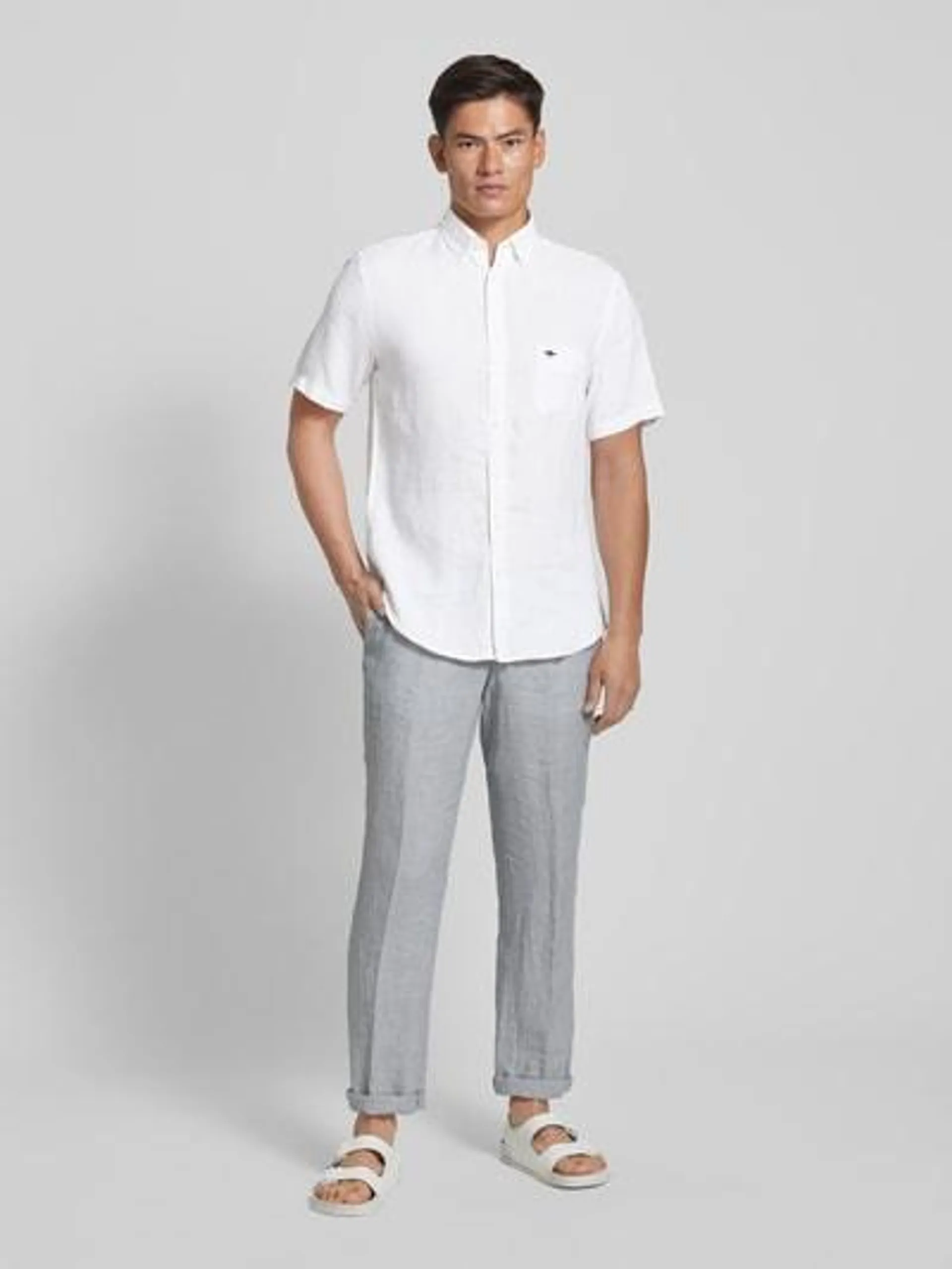 Freizeithemd aus Leinen mit Button-Down-Kragen Modell 'Summer' in weiss