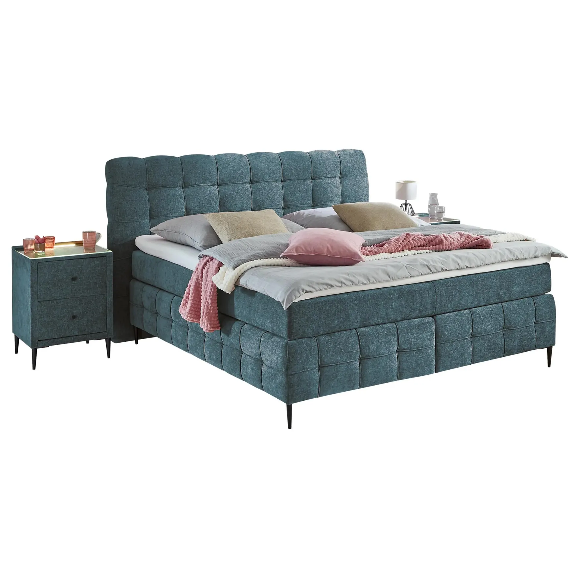 Boxspringbett - türkis - Kaltschaumtopper - H2/H3 - 180x200 cm