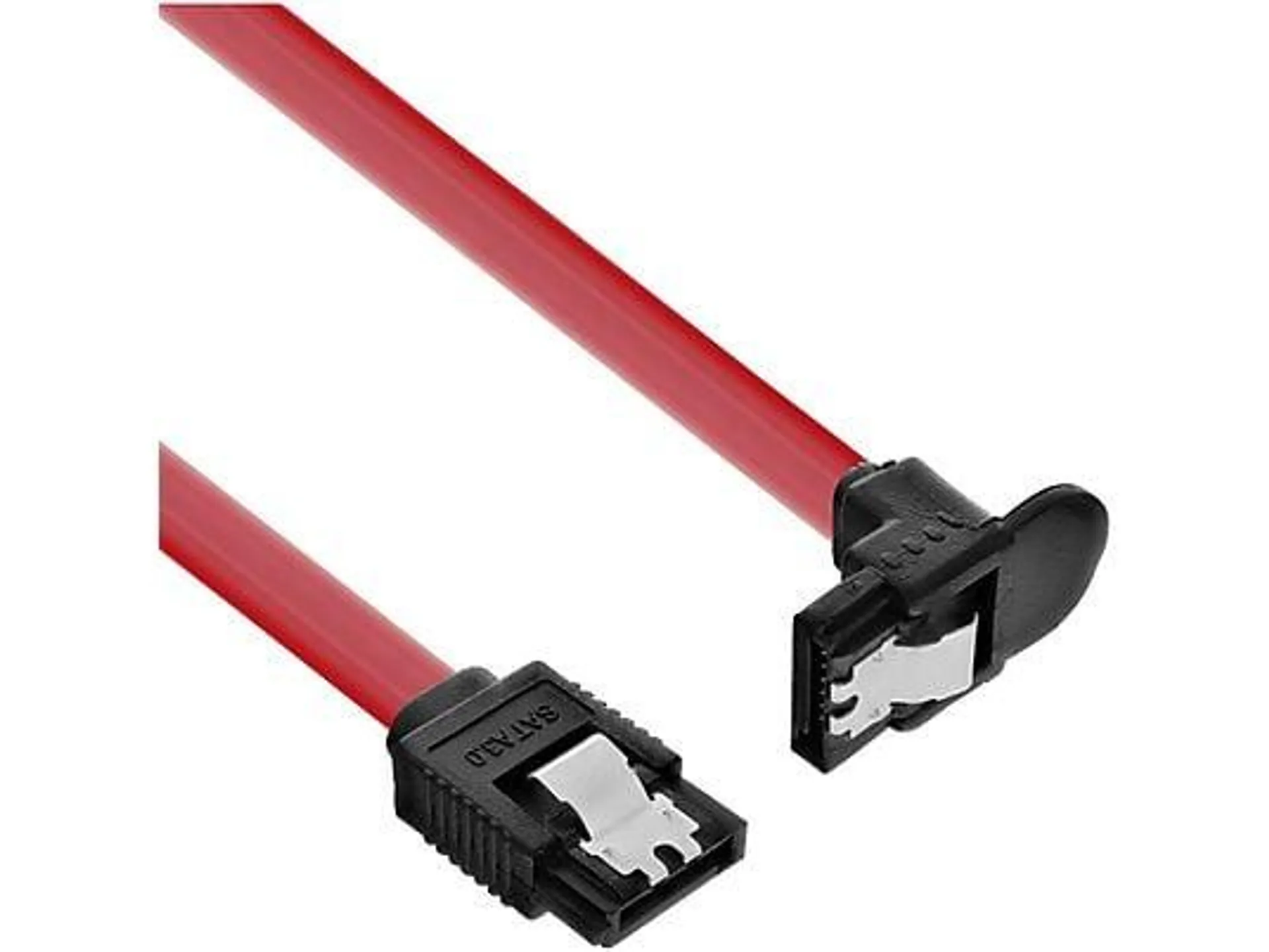 INLINE InLine® SATA 6Gb/s Kabel, mit Lasche, gewinkelt, 0,3m Kabel Interne SATA Kabel, Rot