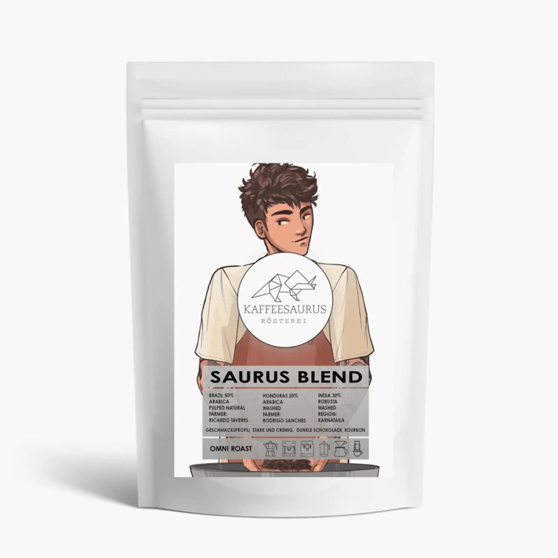 Kaffeesaurus Rösterei Blend Arabica und Robusta OMNI-Röstung Ganze Bohne 250g
