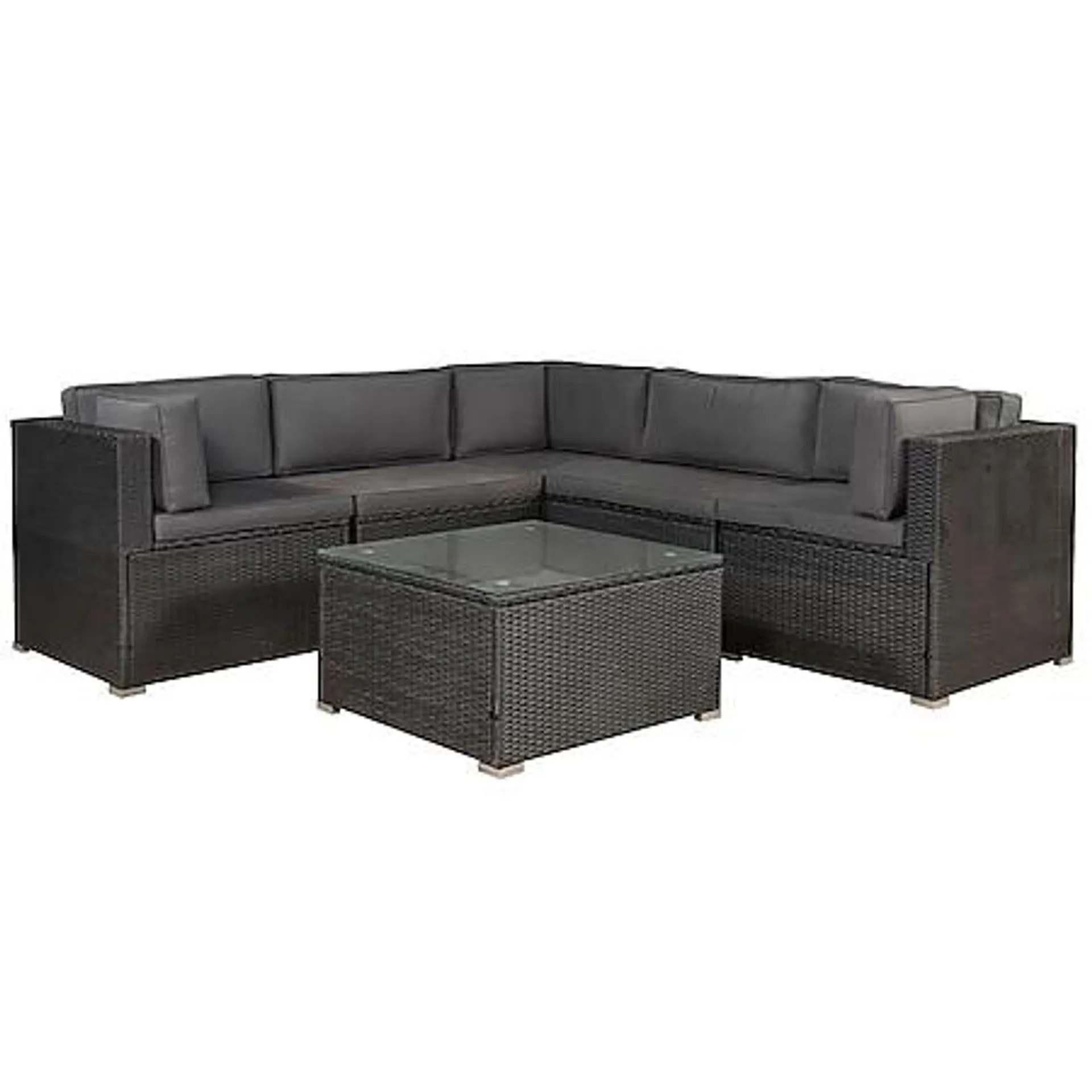 Juskys Polyrattan Lounge Nassau schwarz für 5 Personen mit Ecksofa & Tisch – Bezüge Dunkelgrau