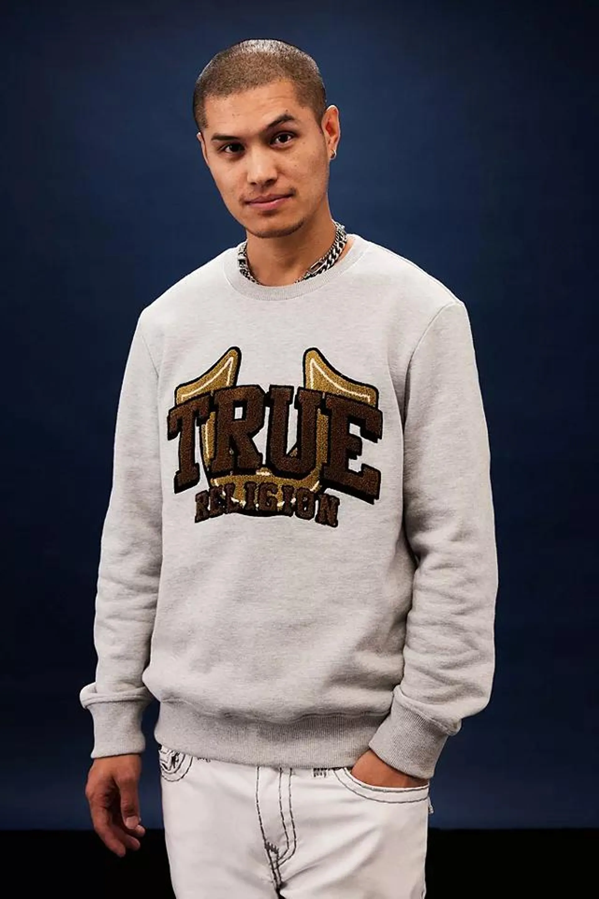 True Religion – Sweatshirt in Graumeliert