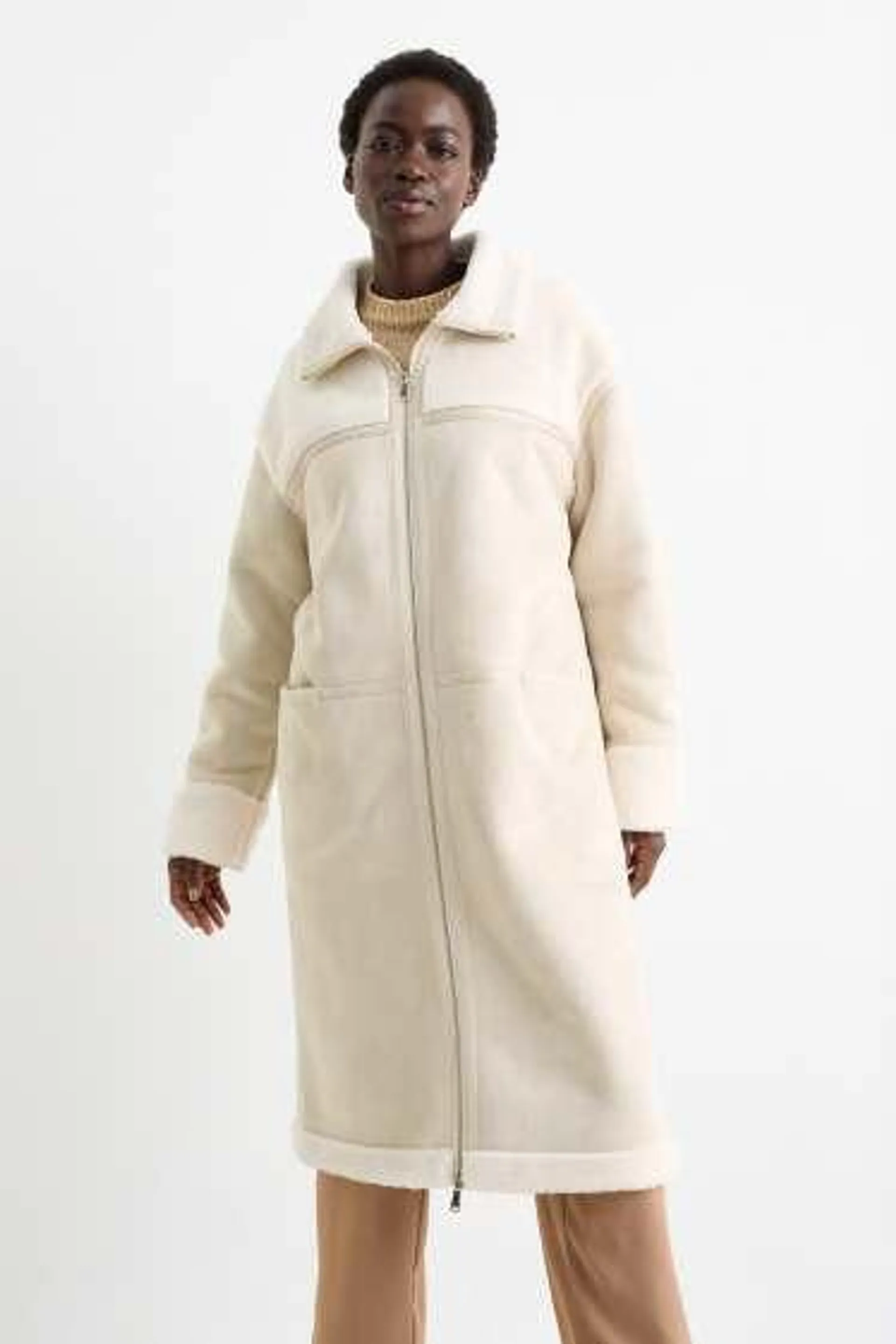 Faux shearling coat - faux suede