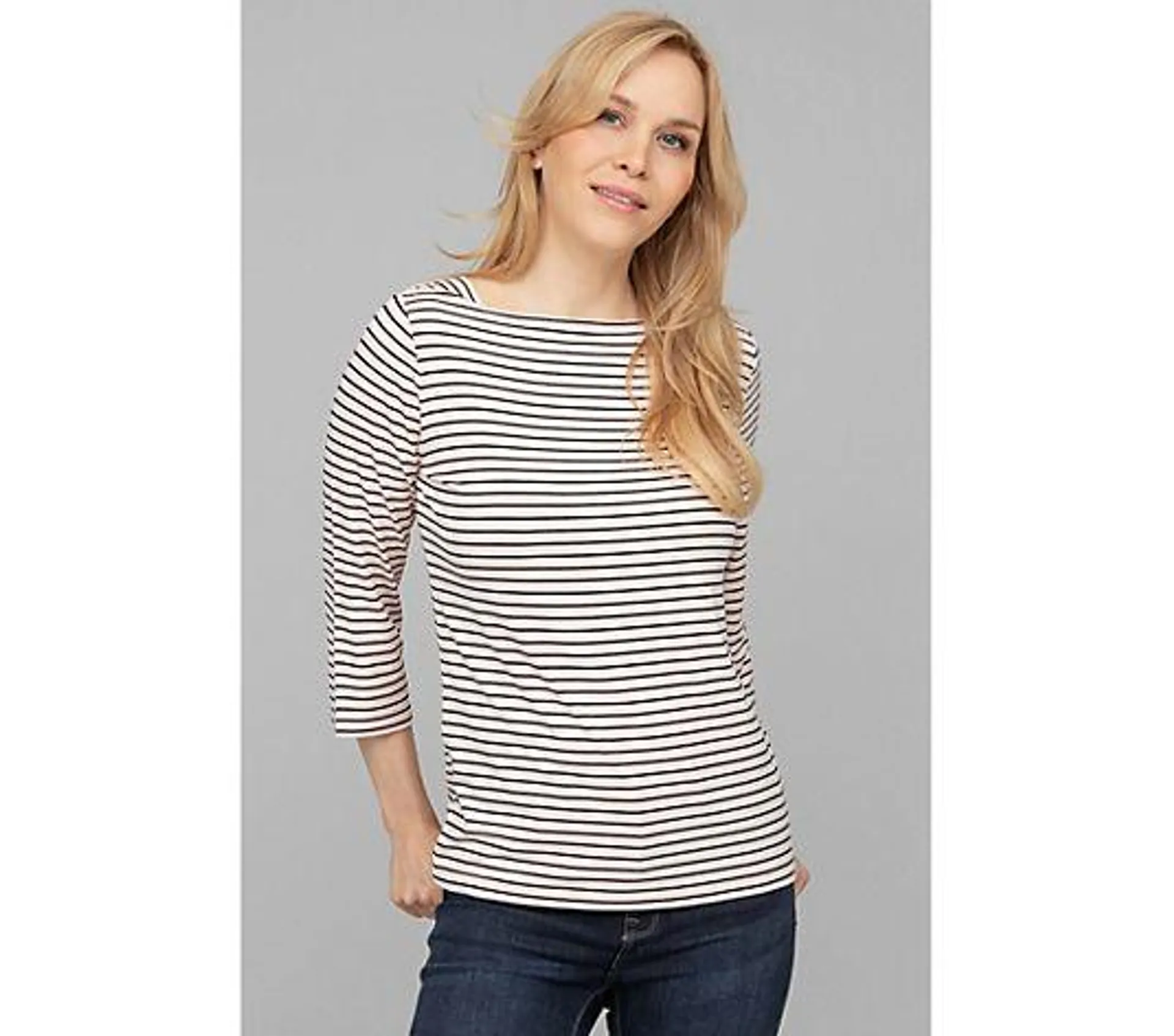 EVA LUTZ Shirt, 3/4-Arm U-Boot-Ausschnitt Streifen-Design figurumspielend