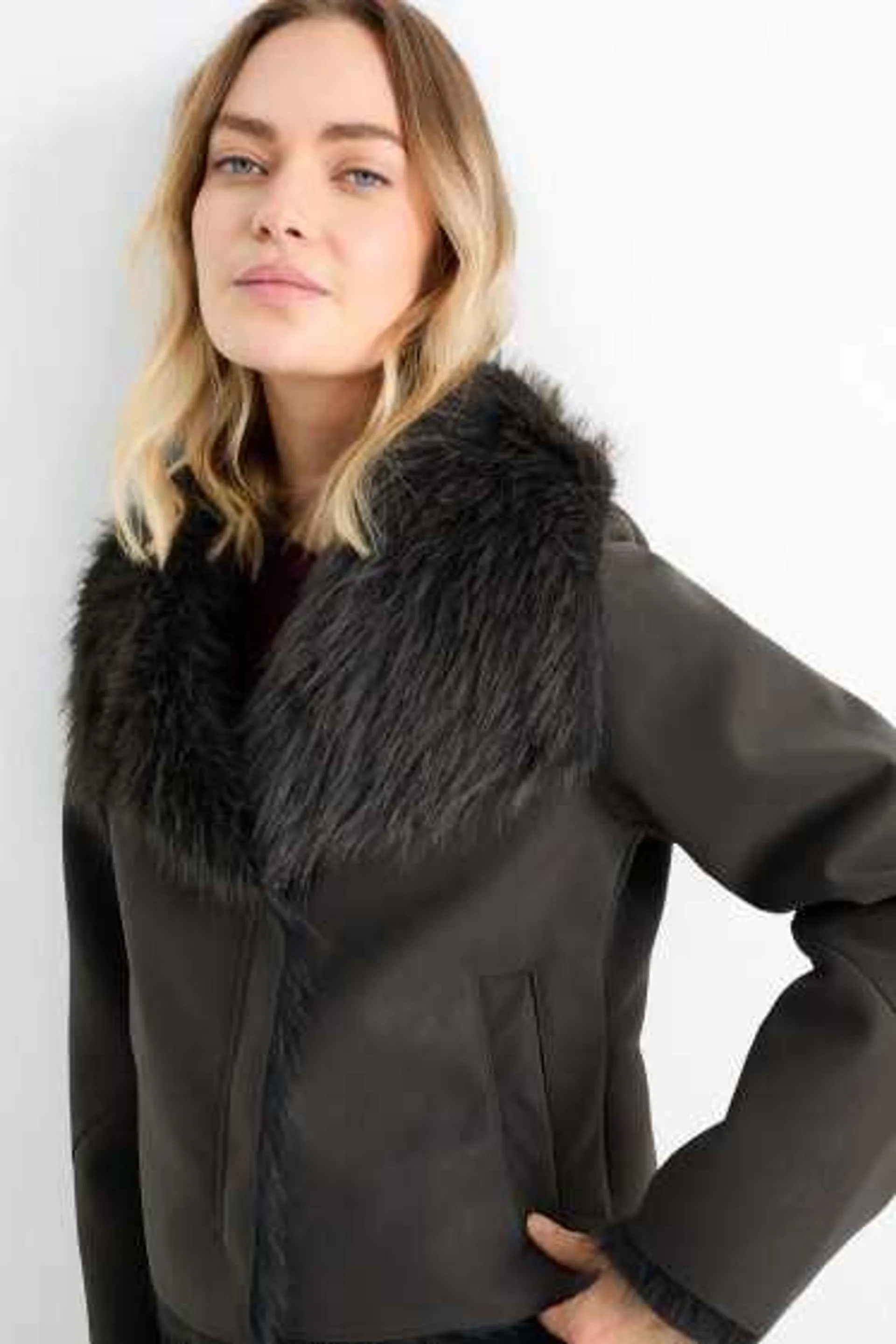 Faux shearling jacket - faux leather