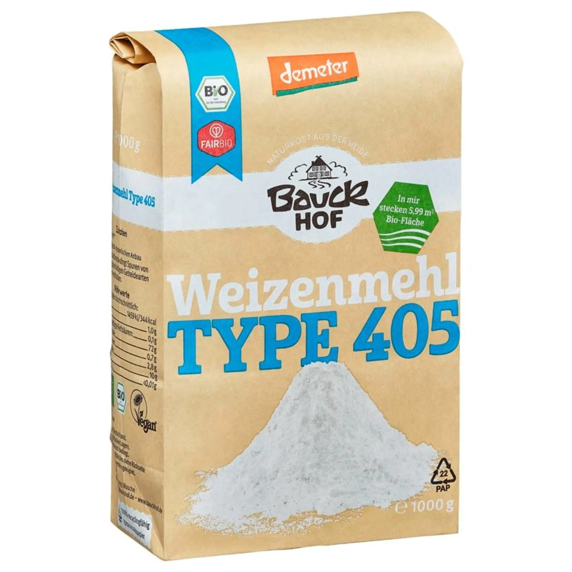 Bauckhof Bio Demeter Weizenmehl Type 405 1000g