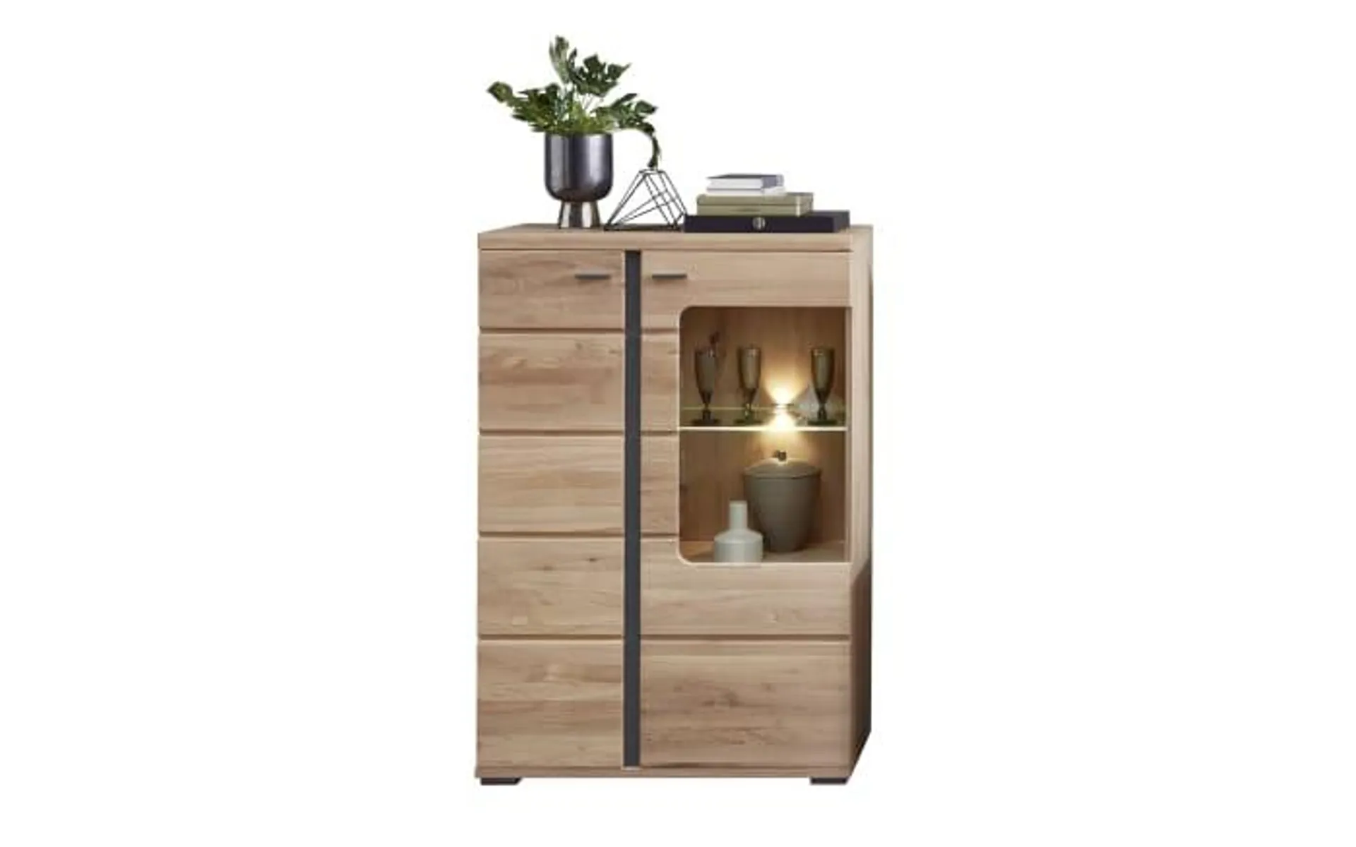 Vitrine Sonos II links, Altesche/Artisan Oak Nachbildung, inkl. LED-Beleuchtung