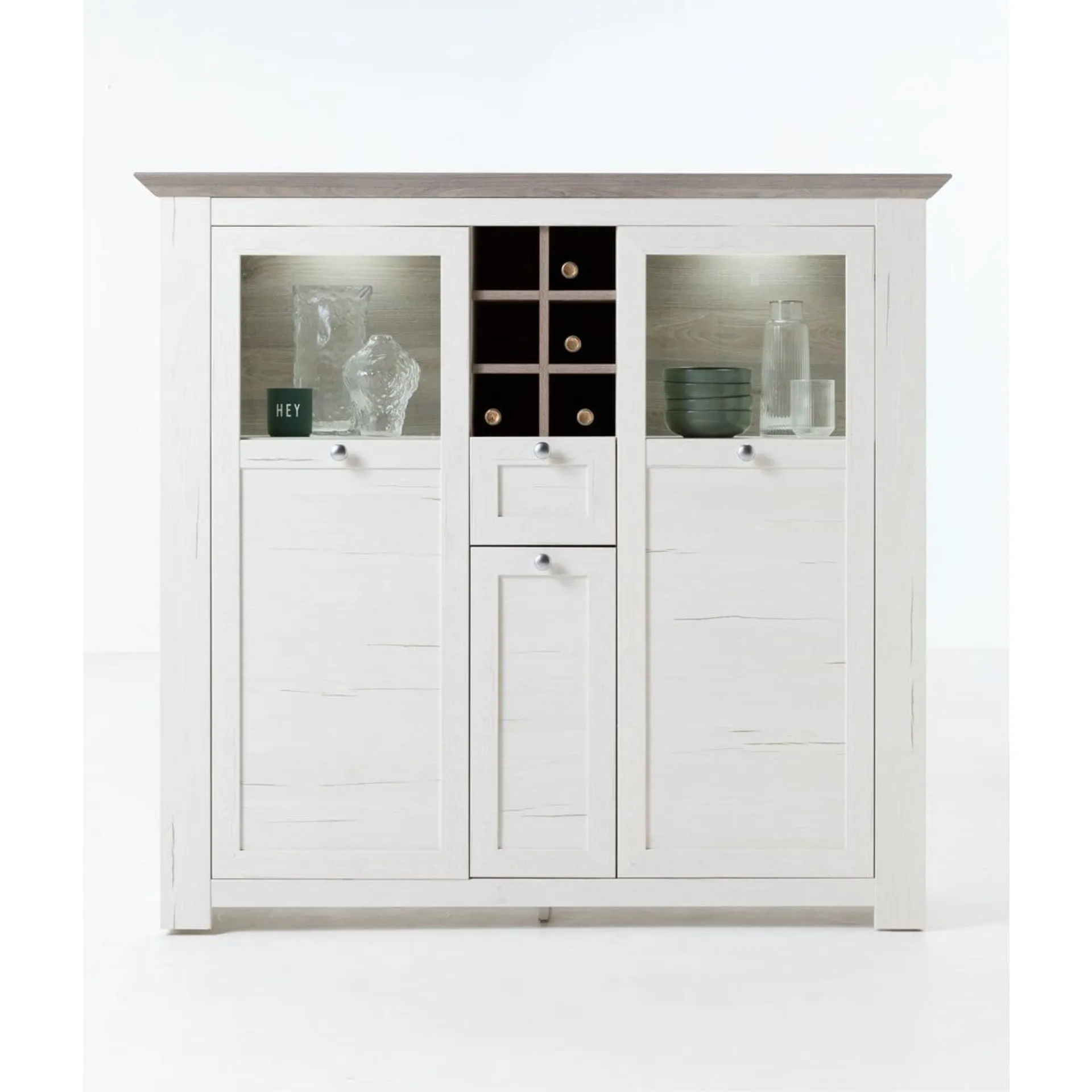 LIV'IN Highboard MARBELLA 144 x 134 cm weiß/ braun