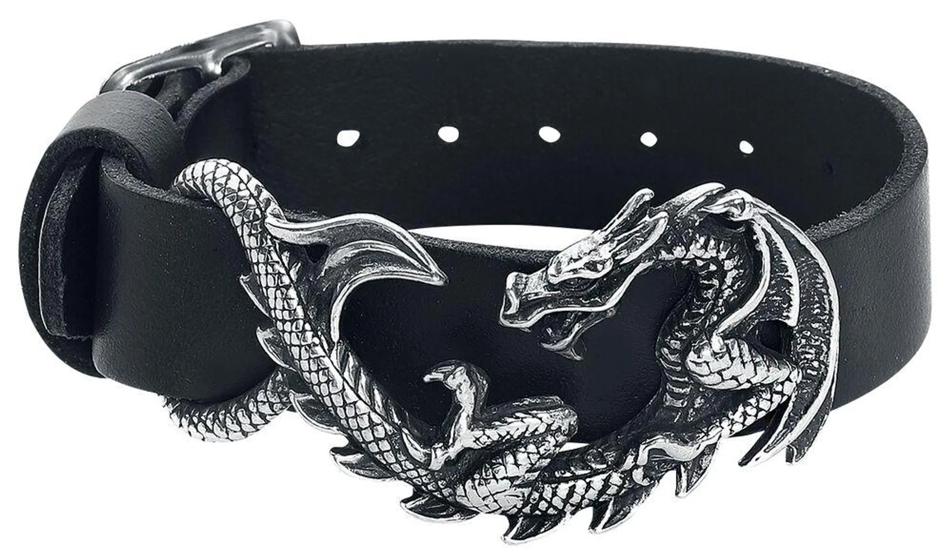 "Maelstrom Leather Wristrap" Lederarmband schwarz/silberfarben von Alchemy Gothic