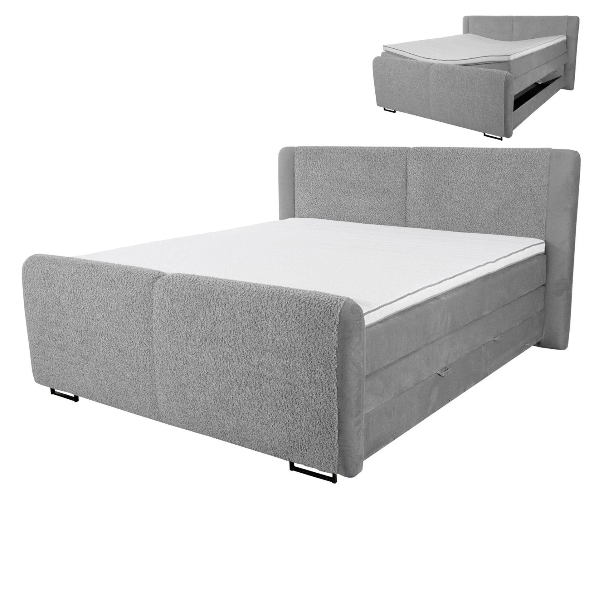 Boxspringbett - grau - H3 - Schafwollimitat - 180x200 cm