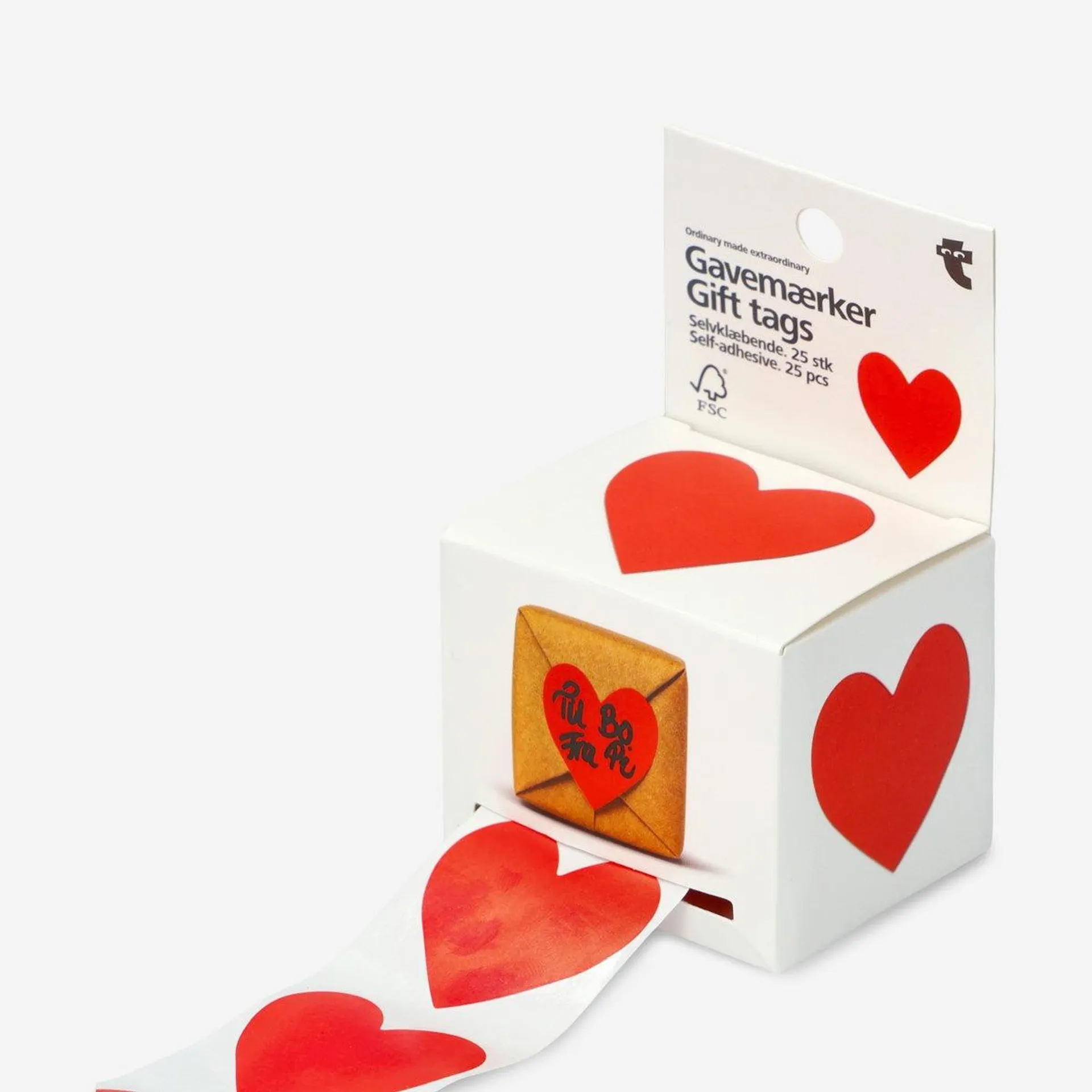 Heart shaped self-adhesive gift tags - 25 pcs