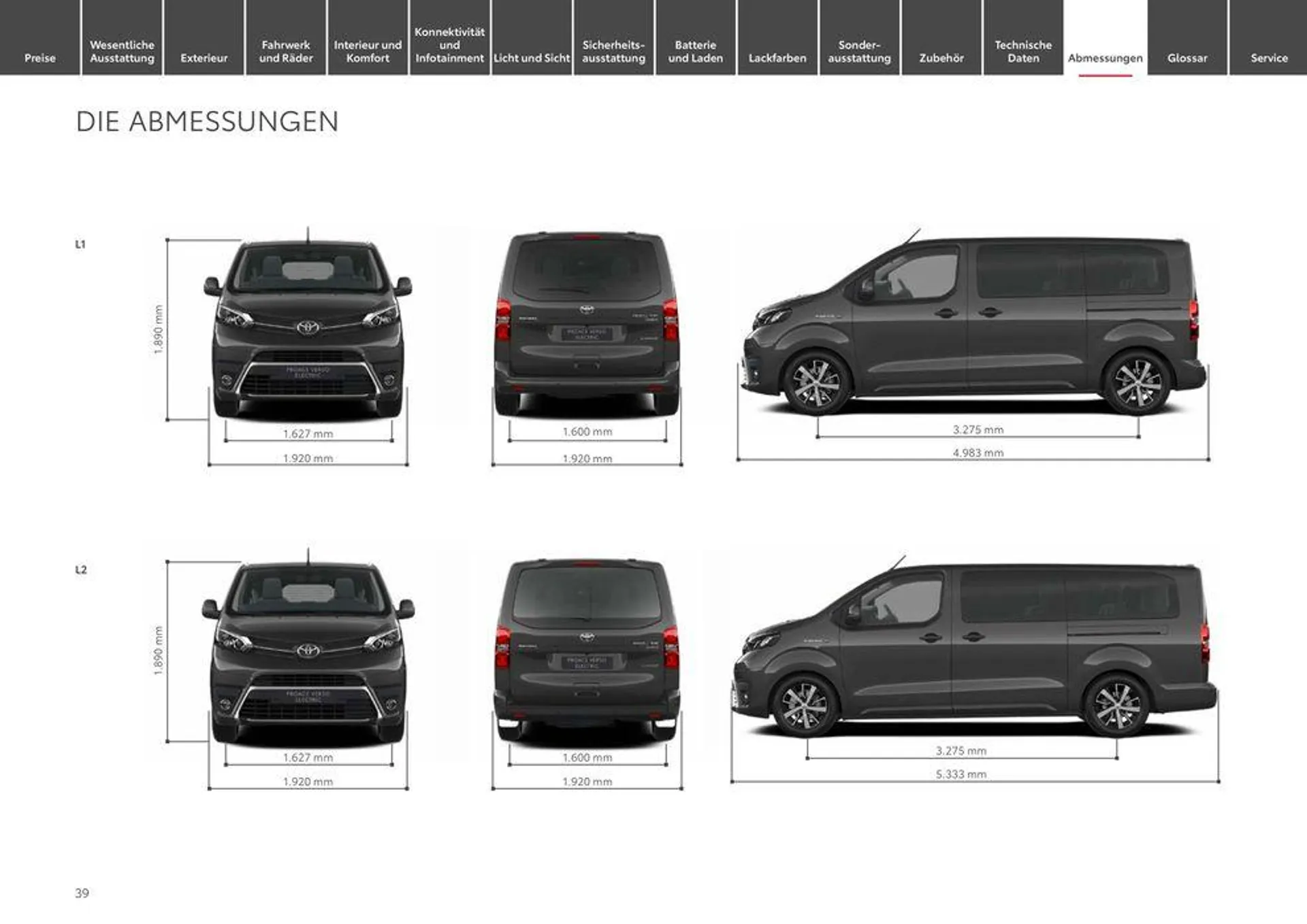 Toyota Proace Verso/Proace Verso Electric von 1. Mai bis 1. Mai 2025 - Prospekt seite 39