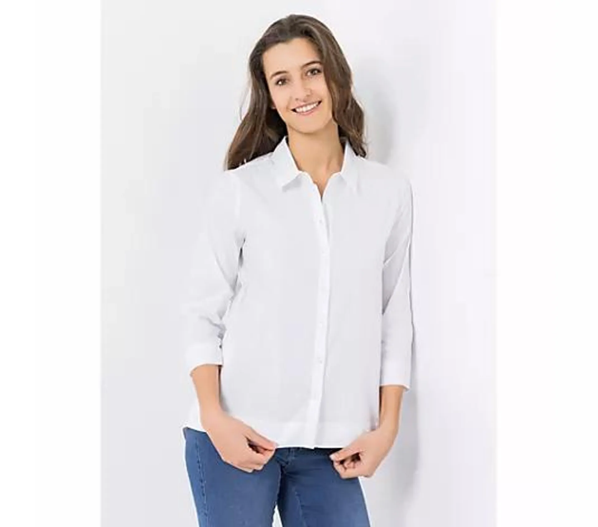 DINE 'N' DANCE Bluse, 7/8-Arm Kragen Knopfleiste leger weit