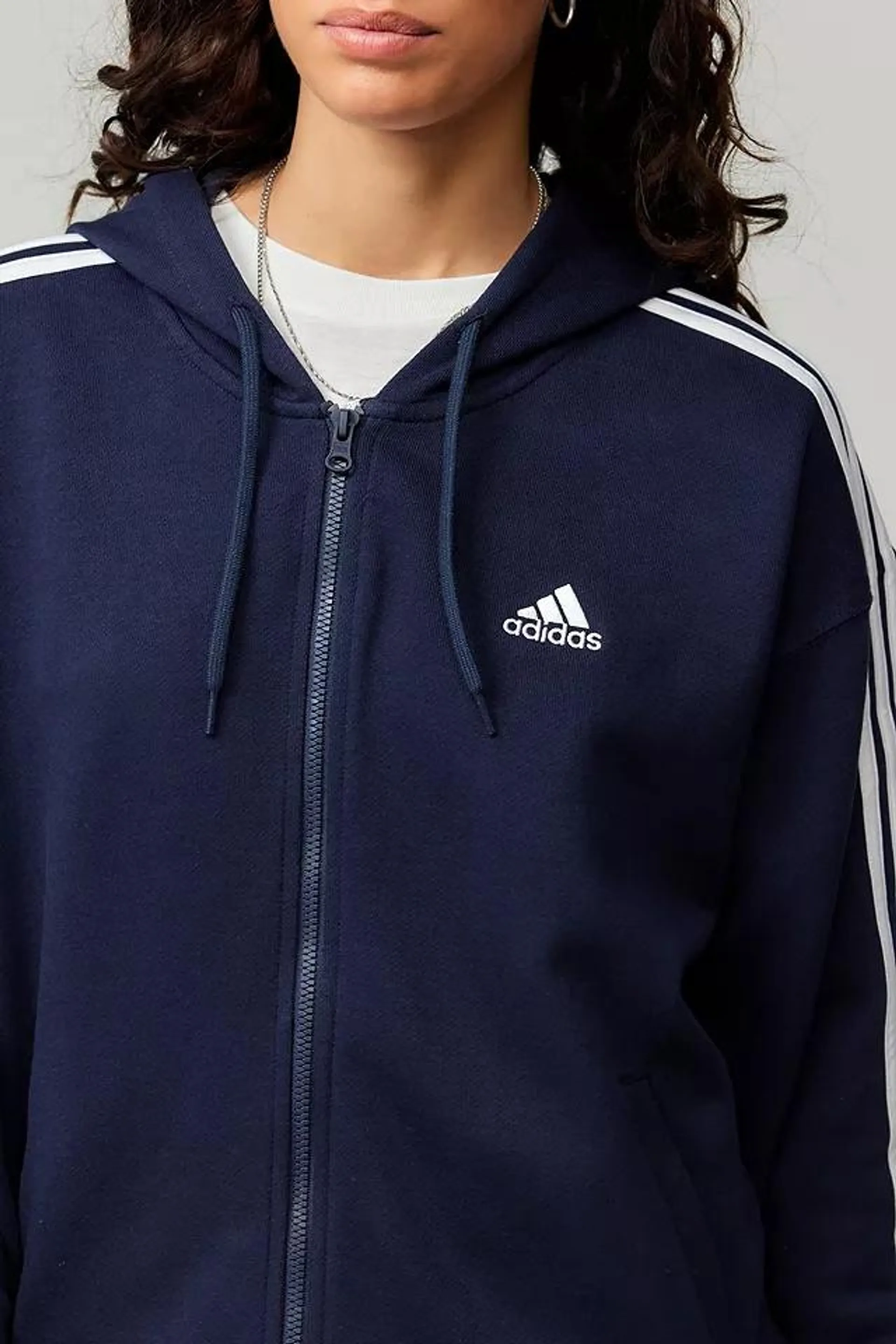 adidas Navy 3-Streifen Reißverschluss-Durch Kapuzenpullover