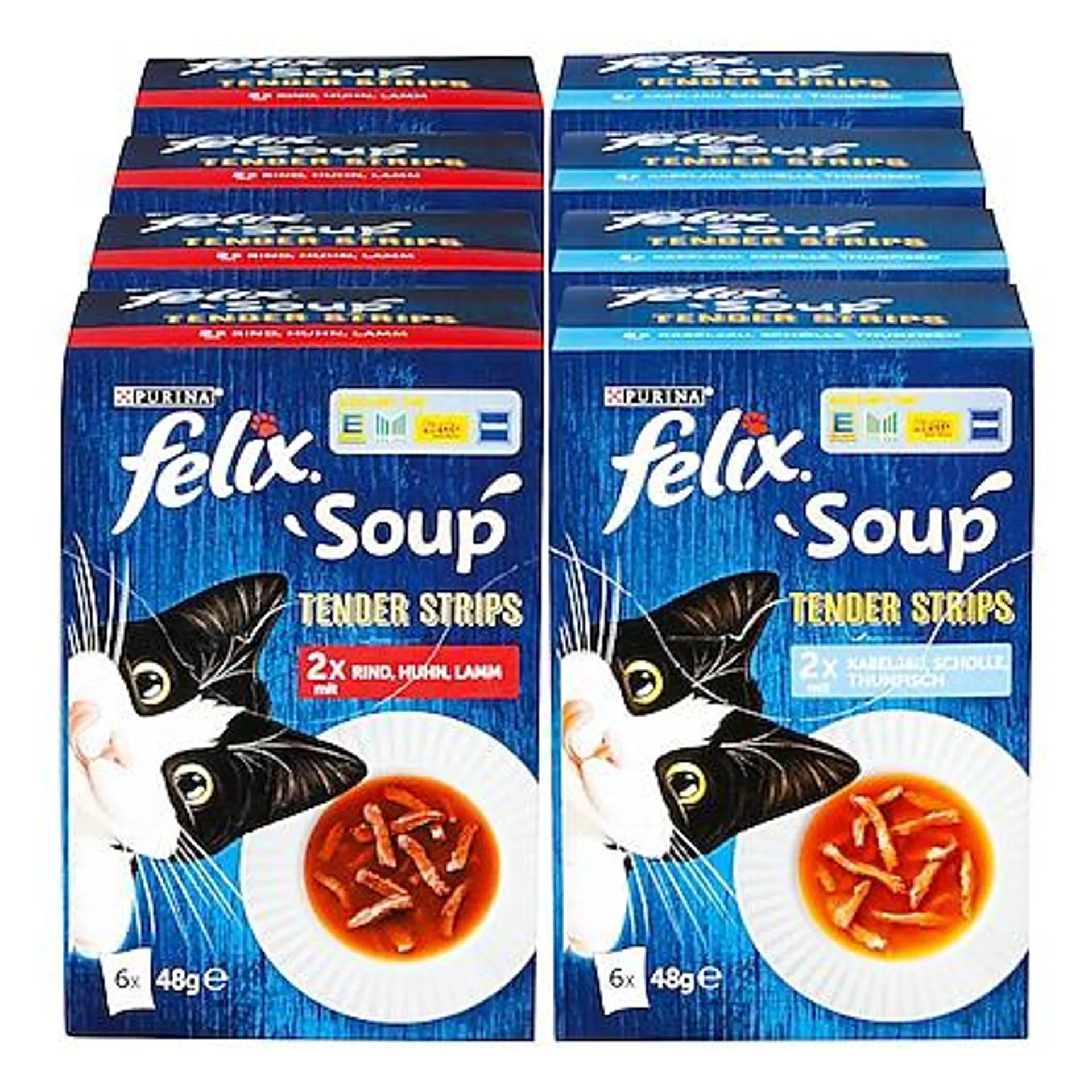 Felix Katzennahrung Soup Tender Strips 288 g, verschiedene Sorten, 8er Pack