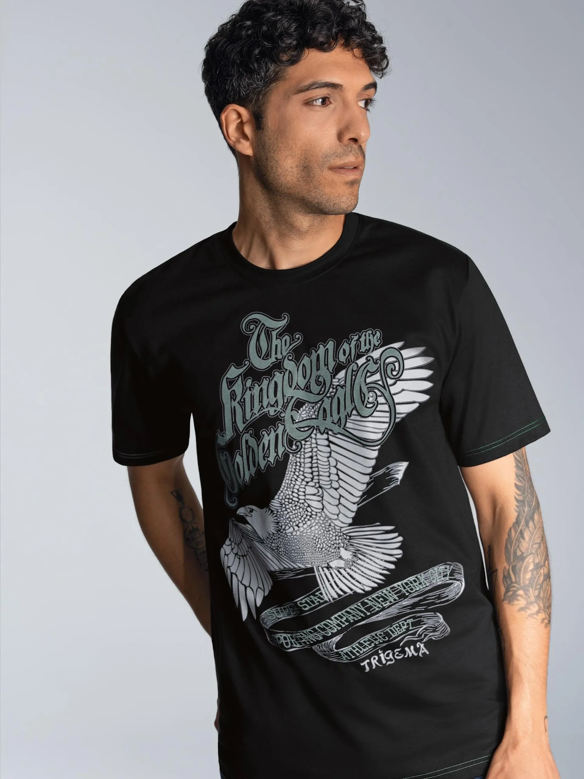 T-Shirt mit großem Adler-Printmotiv Schwarz