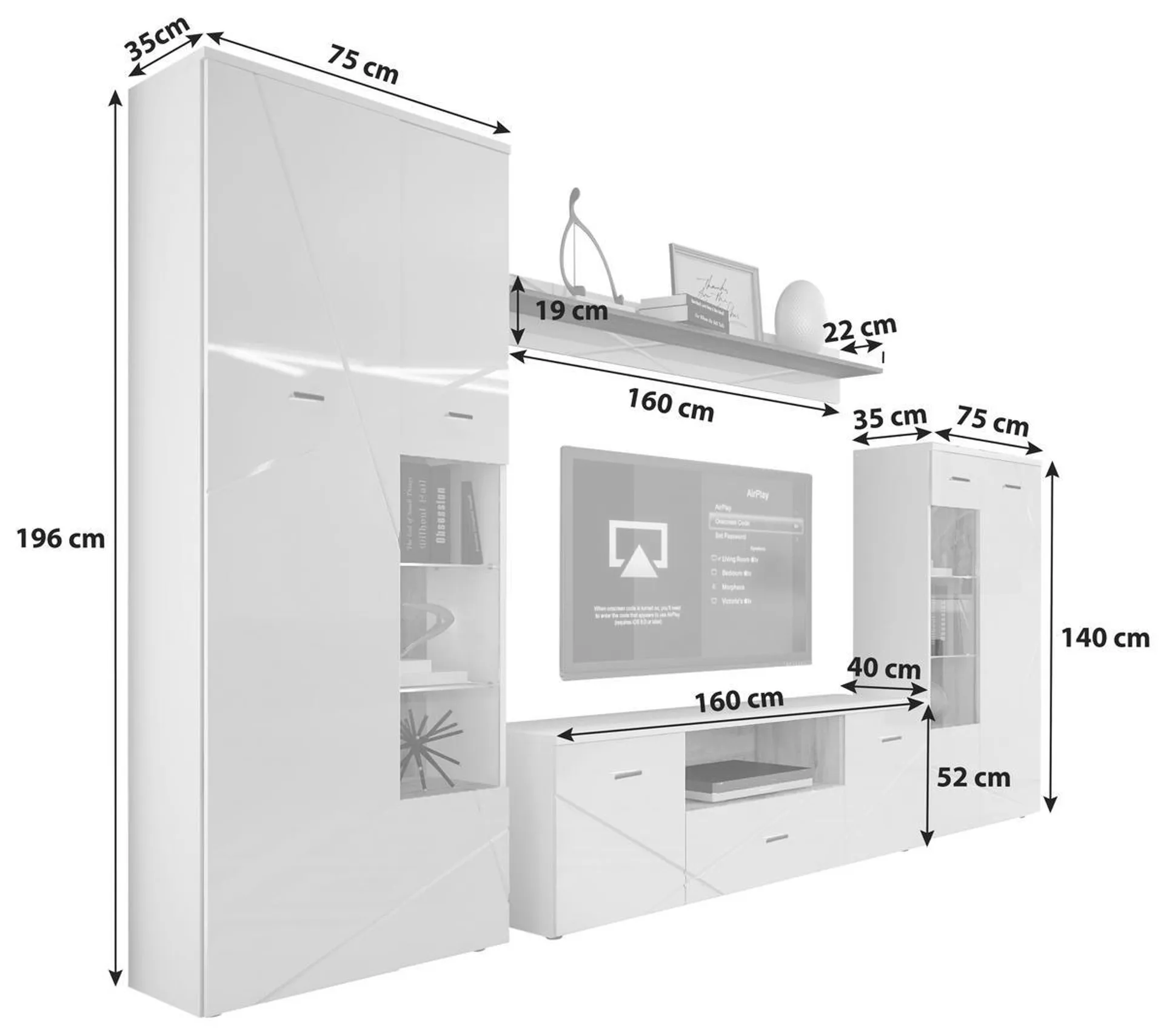 Modern 4 -Teilig. mit Led Storm, Weiß