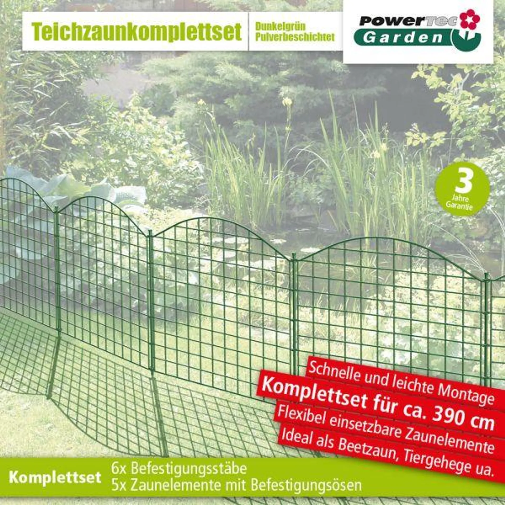 Powertec Garden Teichzaun Oberbogen 11-teiliger - Dunkelgrün