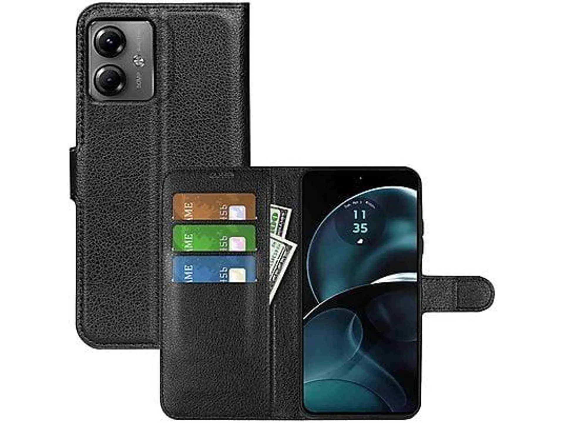 WIGENTO Book Wallet Tasche mit Kreditkarten & Geld Fach, Bookcover, Motorola, Moto G34, Schwarz