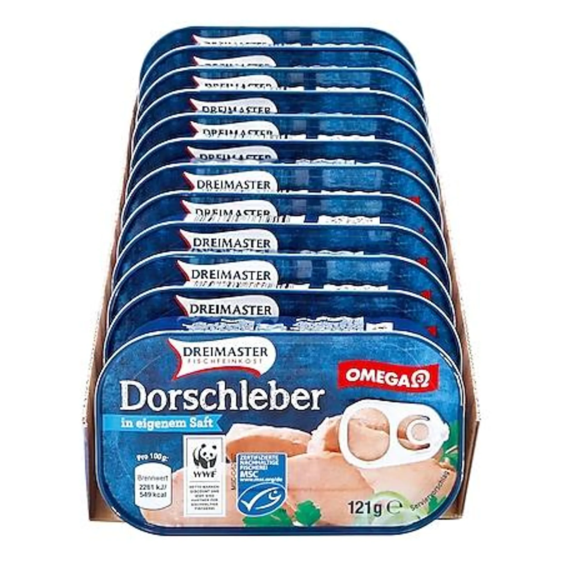 Dreimaster Dorschleber 121 g Abtropfgewicht, 12er Pack