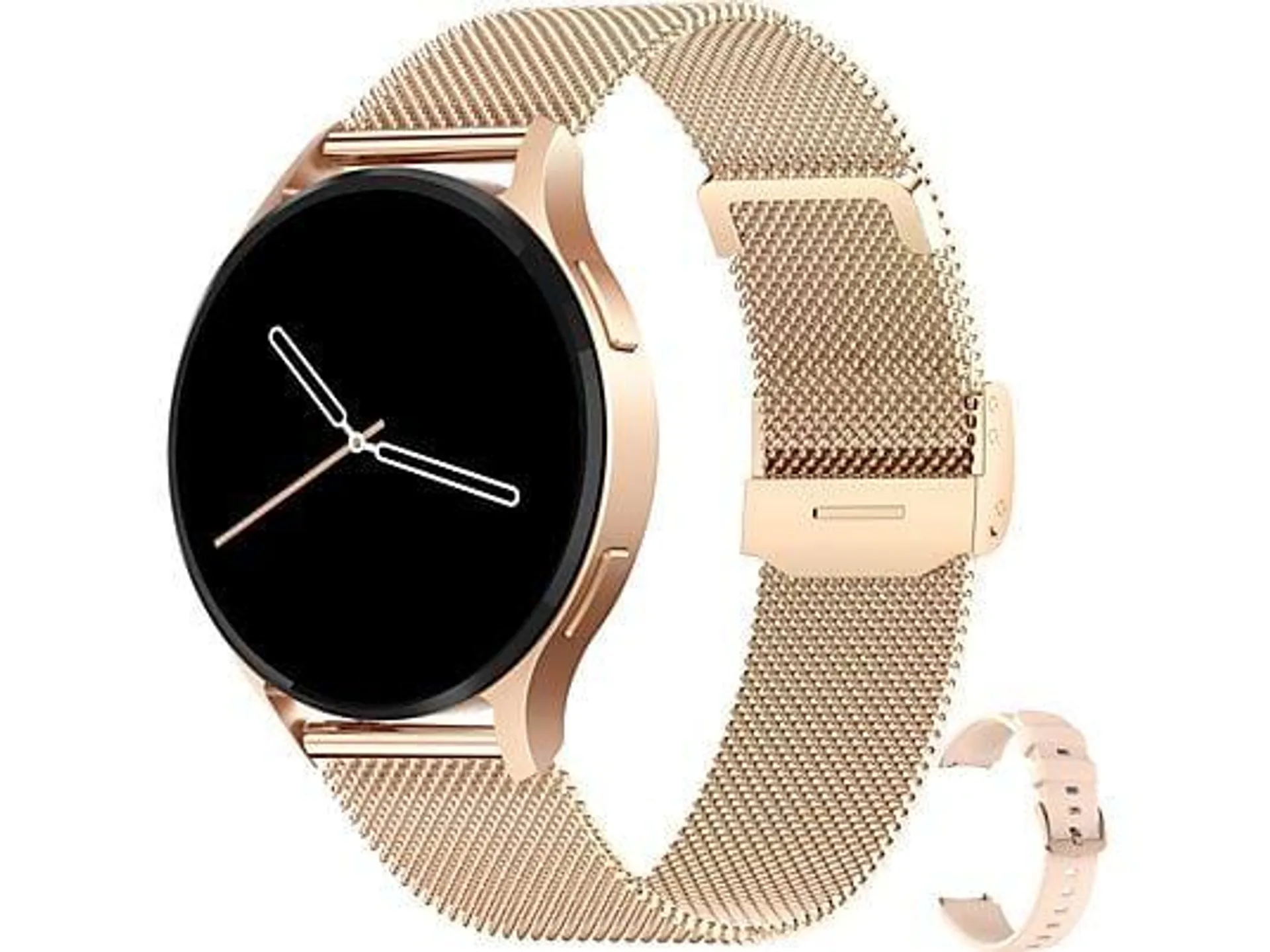 LEVOWATCH EDGY Damen AMOLED Always-On Smartwatch Edelstahl, robust und wasserdicht Silikon + Edelstahlarmband, 140-210 mm, Gold