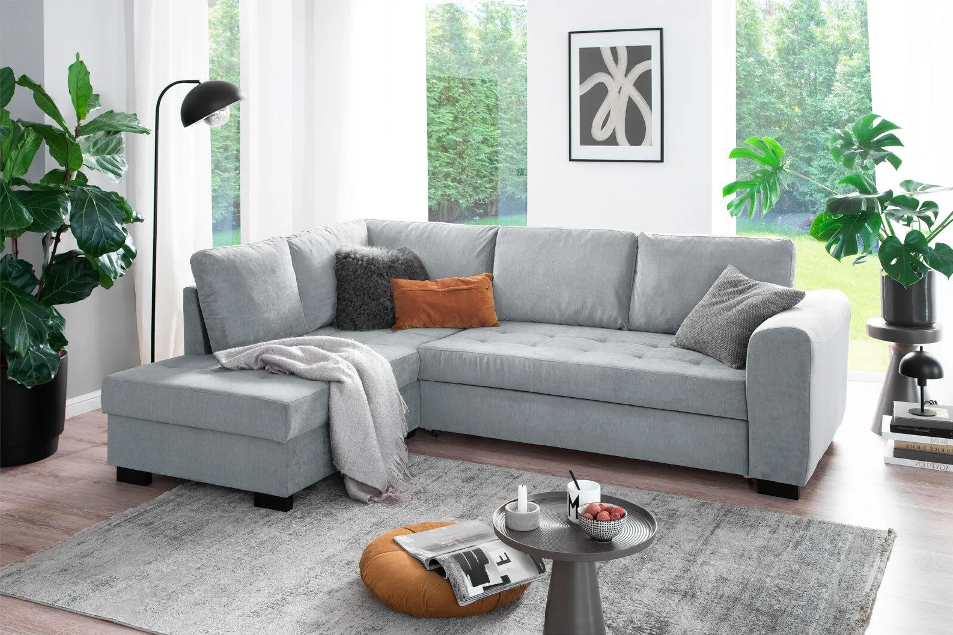 Ecksofa John 239x86x178 cm Primo light grey