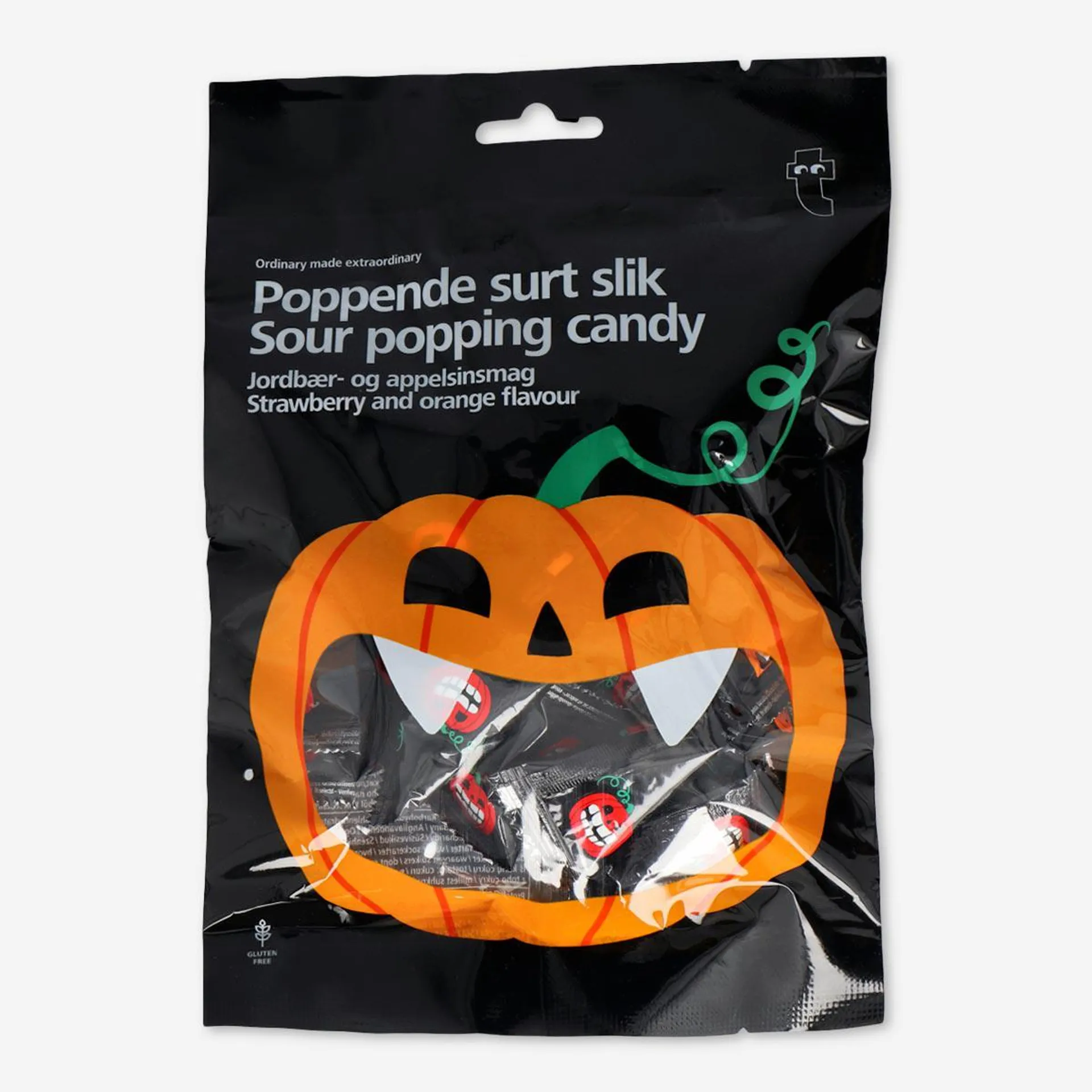Sour popping candy. Strawberry and orange flavour