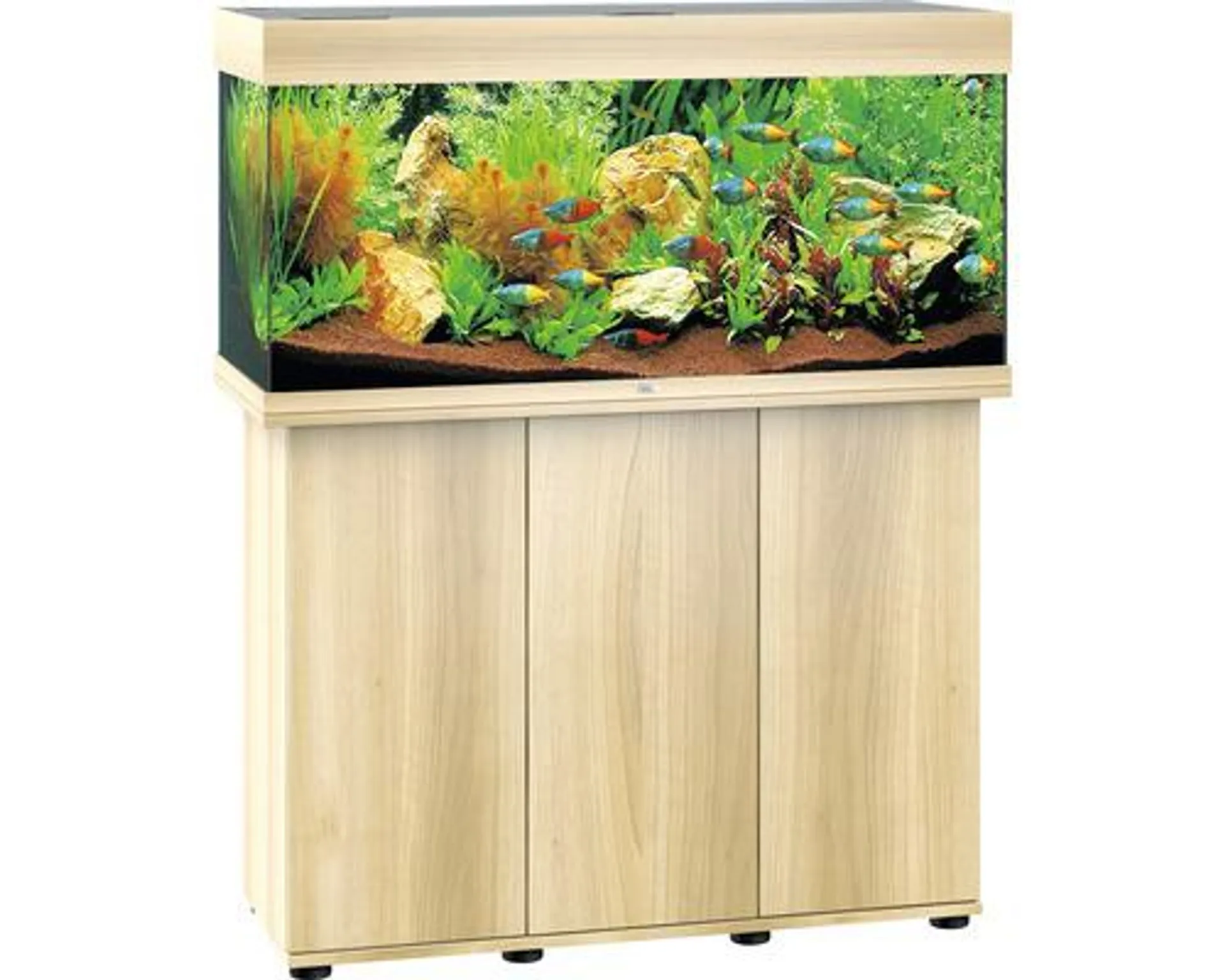 Aquariumkombination JUWEL Rio 180 SBX mit LED-Beleuchtung, Heizer, Filter und Unterschrank helles Holz