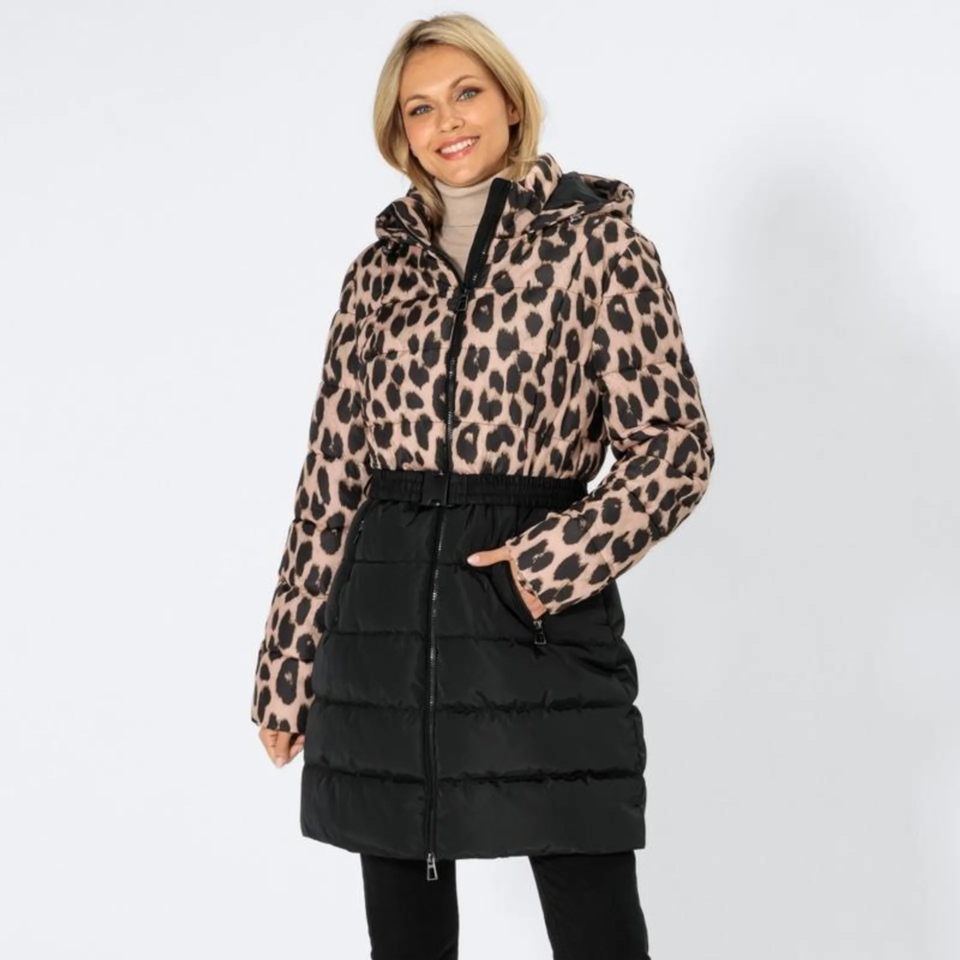 Damen-Steppmantel mit Leoparden-Muster