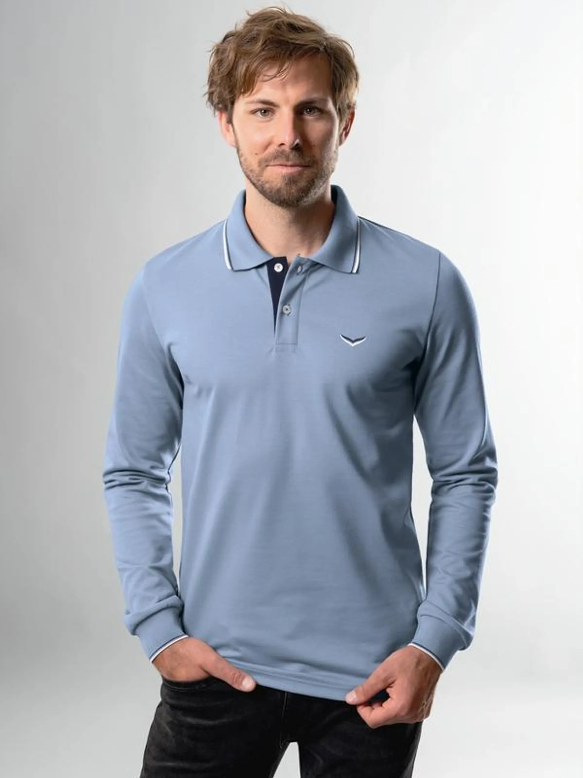 Modisches Poloshirt mit langen Armen Pearl-blue