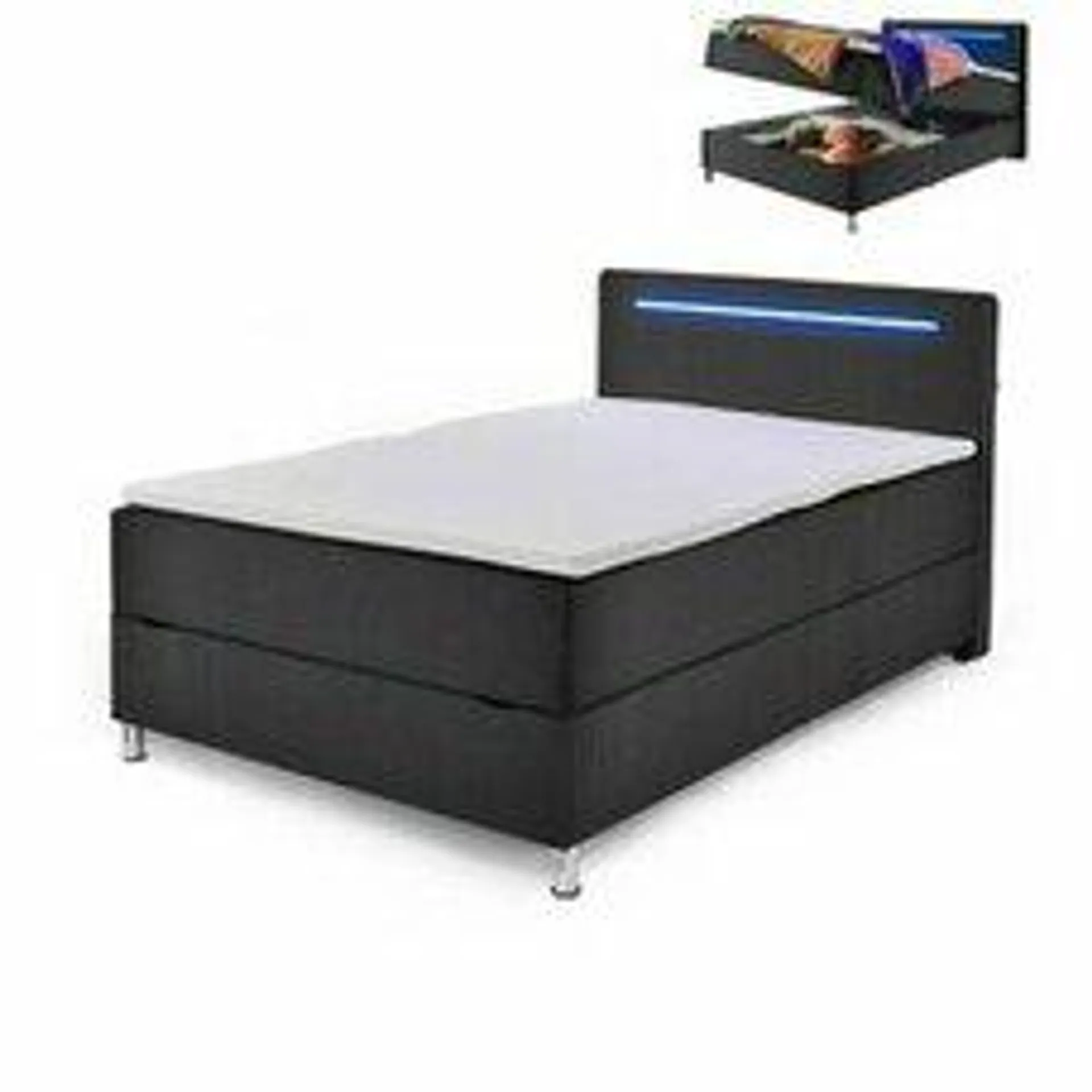 Boxspringbett- anthrazit - H2 - Bettkasten - LED-Beleuchtung - 120x200 cm