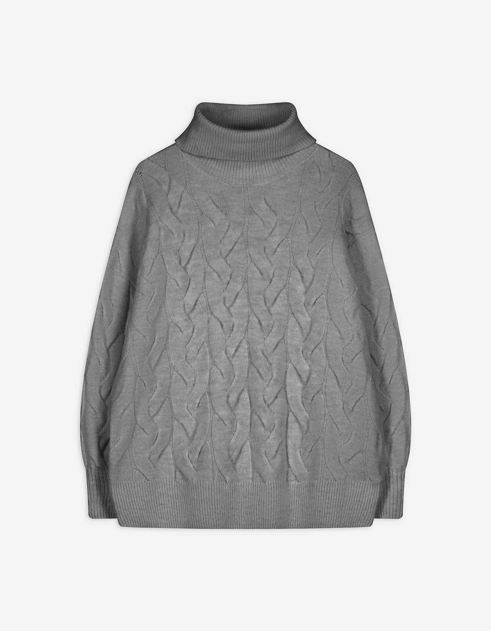 Longpullover - Rollkragen - grau