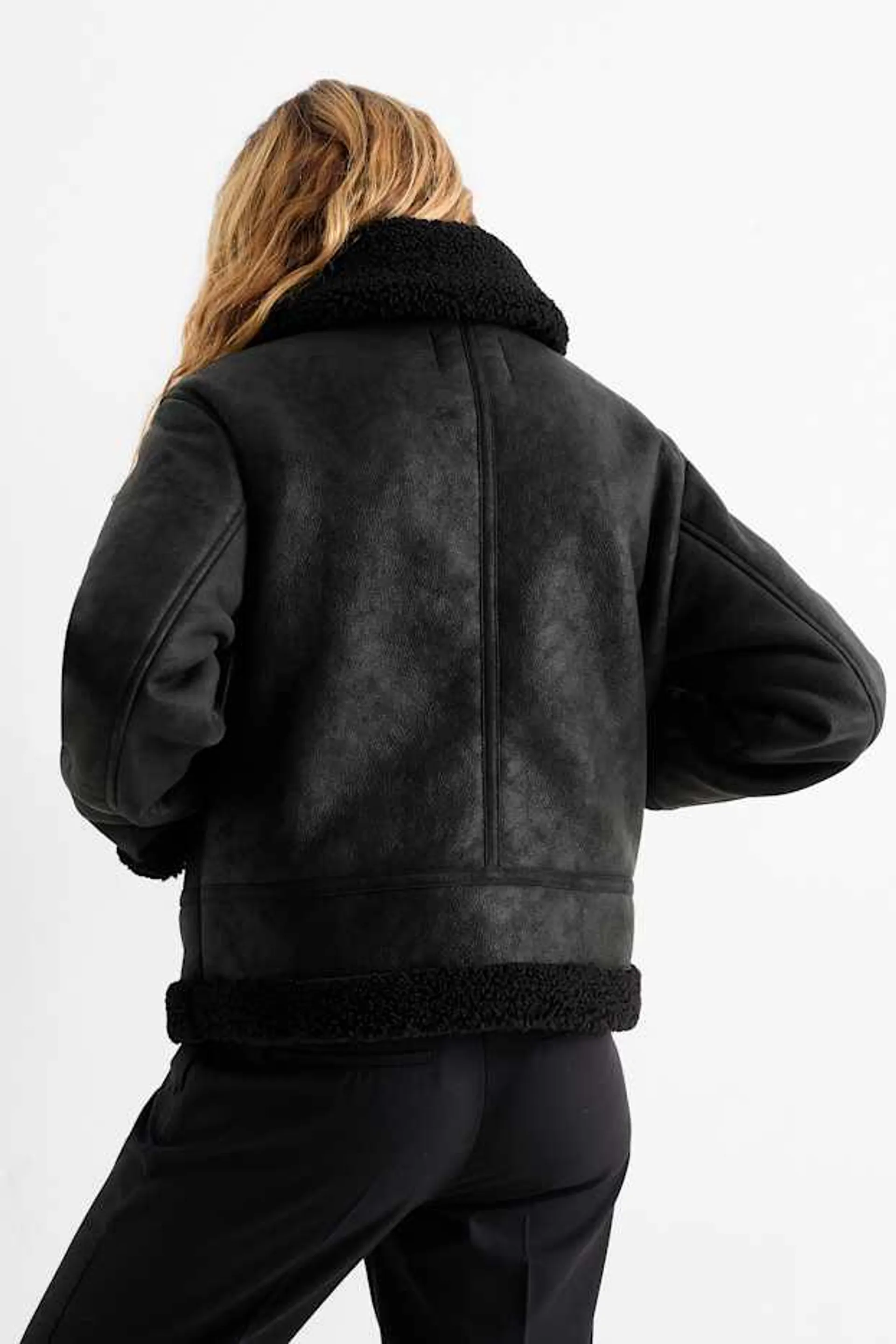 Faux shearling jacket - faux leather