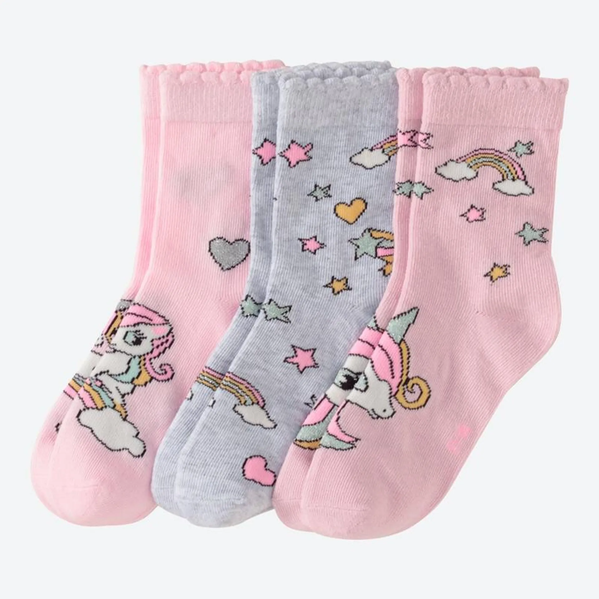 Kinder-Mädchen-Socken mit Einhorn-Design, 3er-Pack