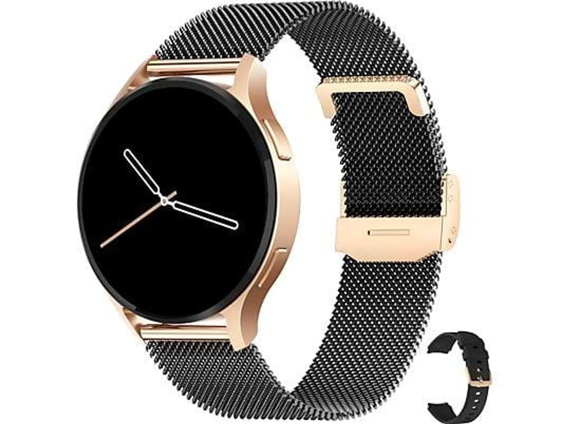 LEVOWATCH EDGY Damen AMOLED Always-On Smartwatch Edelstahl, robust und wasserdicht Silikon + Edelstahlarmband, 140-210 mm, Schwarz