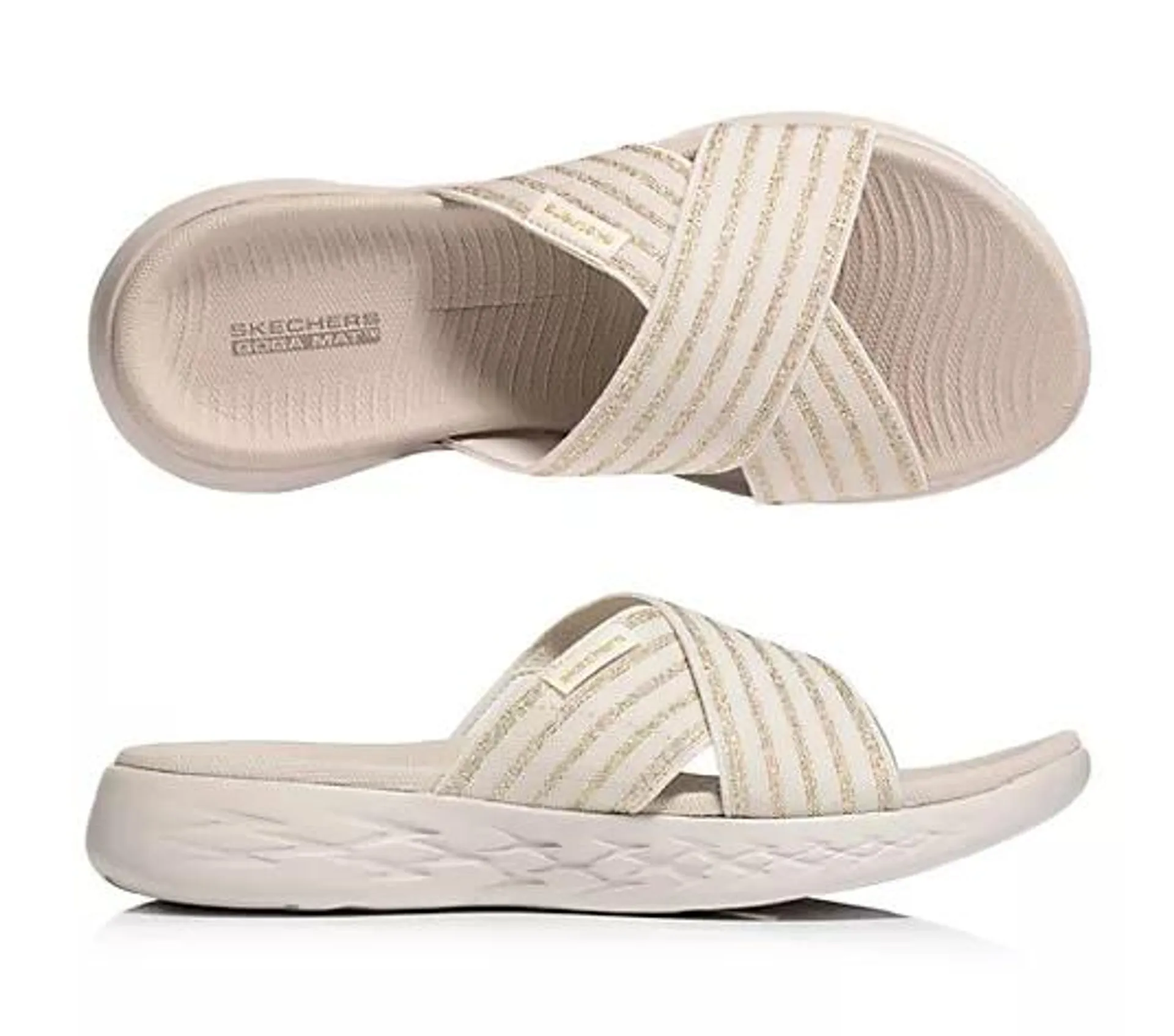 SKECHERS Damen-Pantolette On-the-Go 600 Mesh & Metallic Stretch Fit