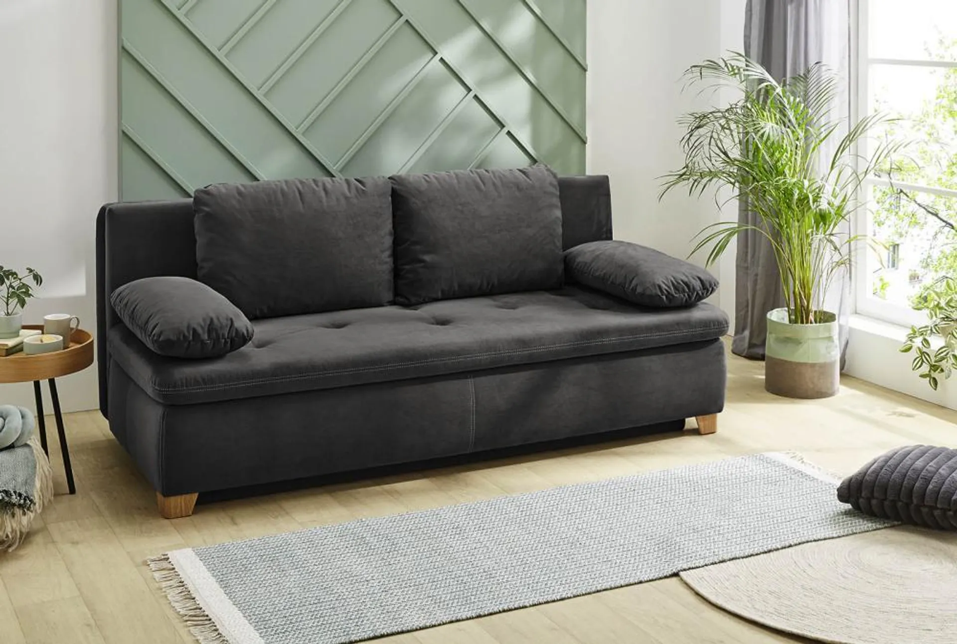 Bettsofa mit Bettkasten 204 cm breit Grau NICO