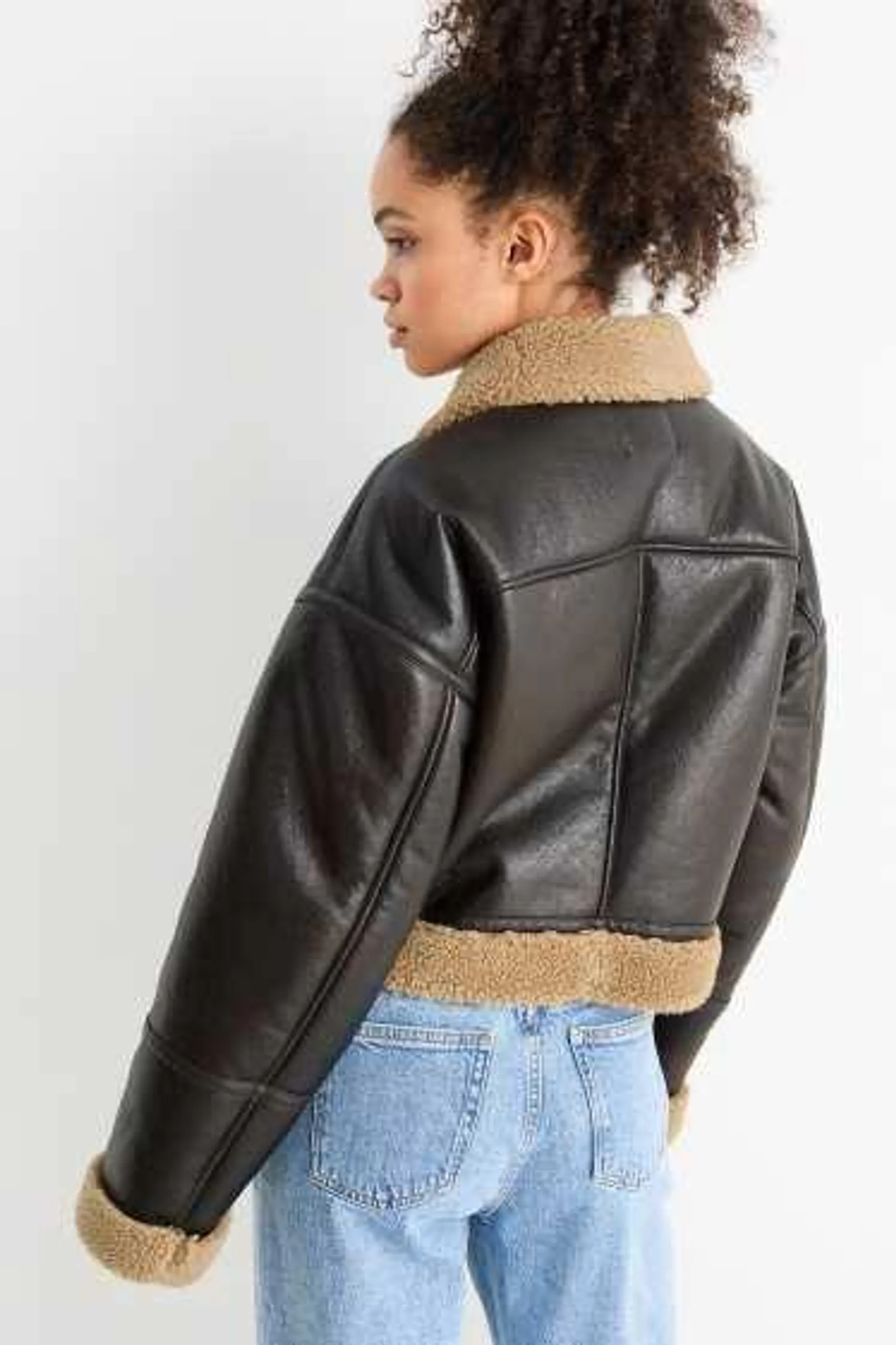 Faux shearling jacket - faux leather