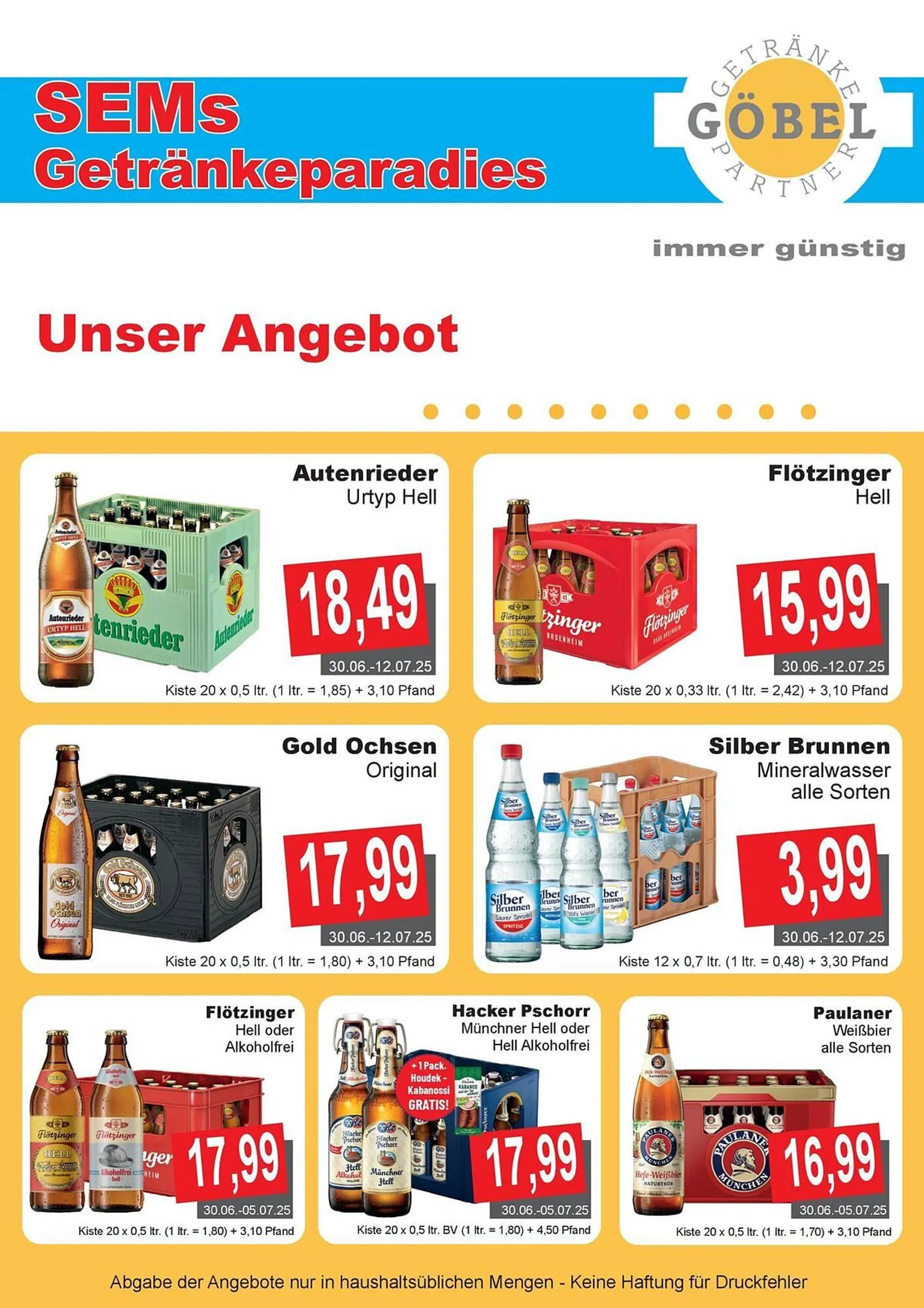 Getränke Göbel Prospekt von 30. Juni bis 12. Juli 2025 - Prospekt seite 1