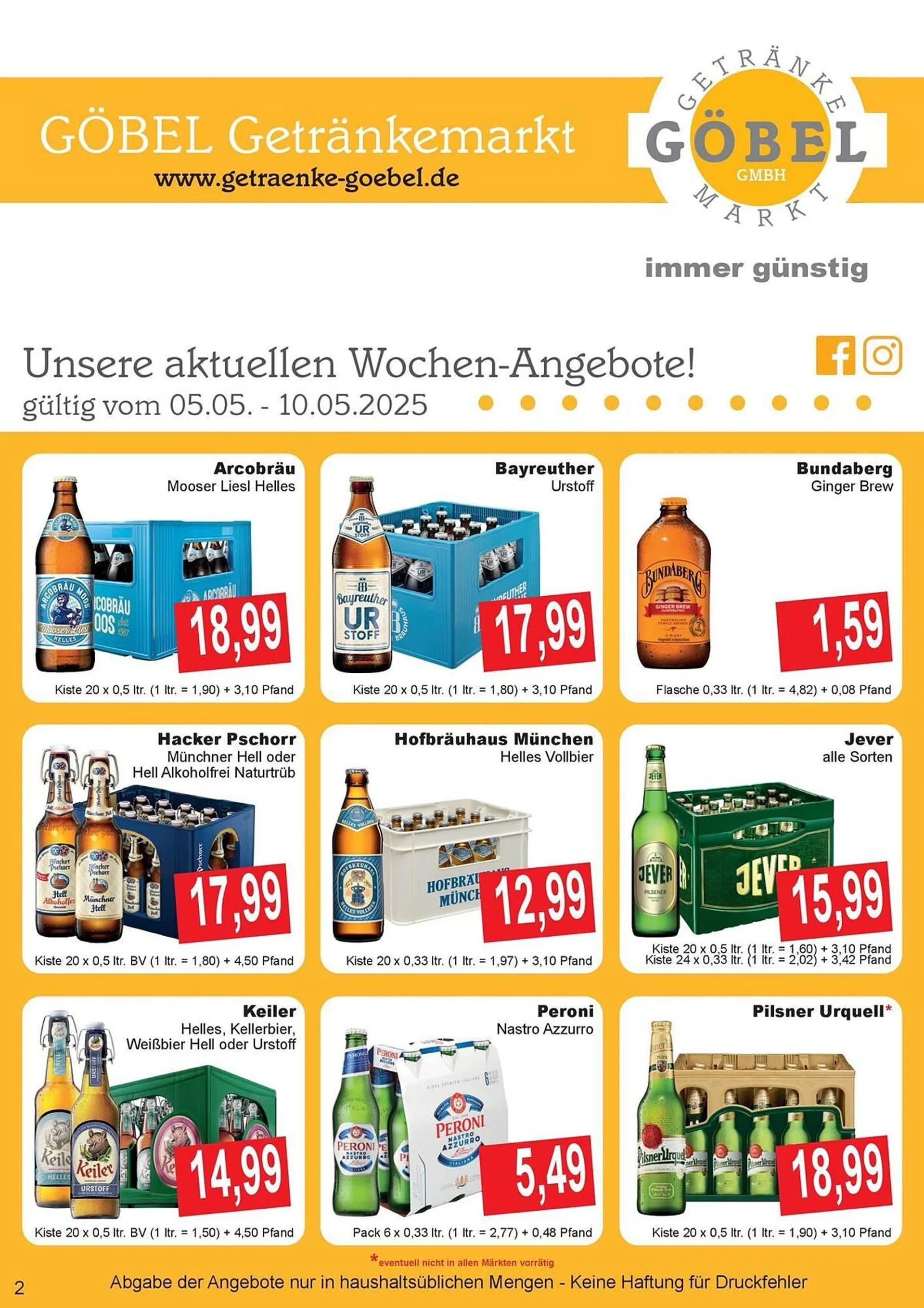 Getränke Göbel Prospekt von 5. Mai bis 10. Mai 2025 - Prospekt seite 1