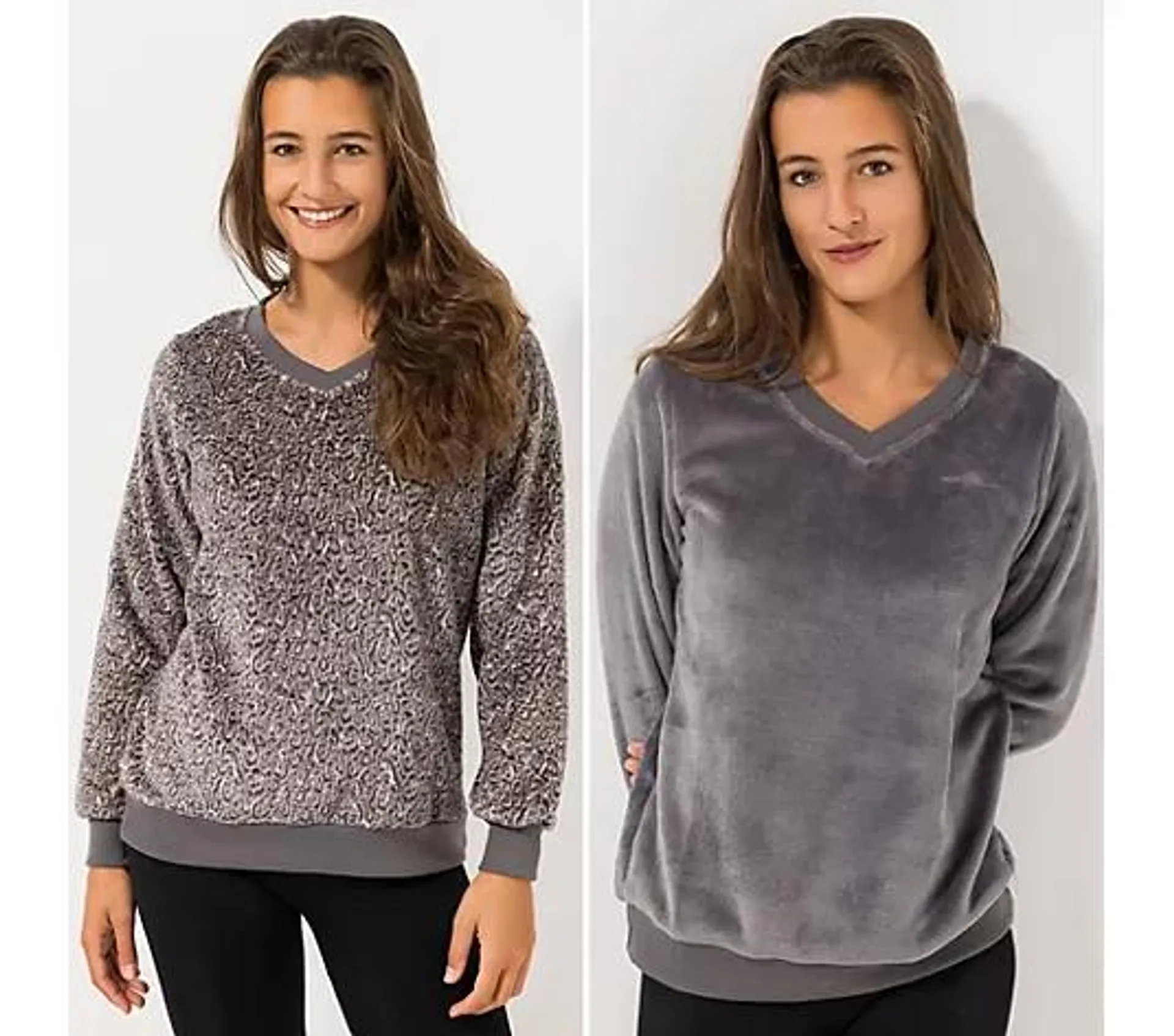 MONT CHALET 2 Damen-Pullover uni & bedruckt Mikrofaser Chinchilla V-Ausschnitt