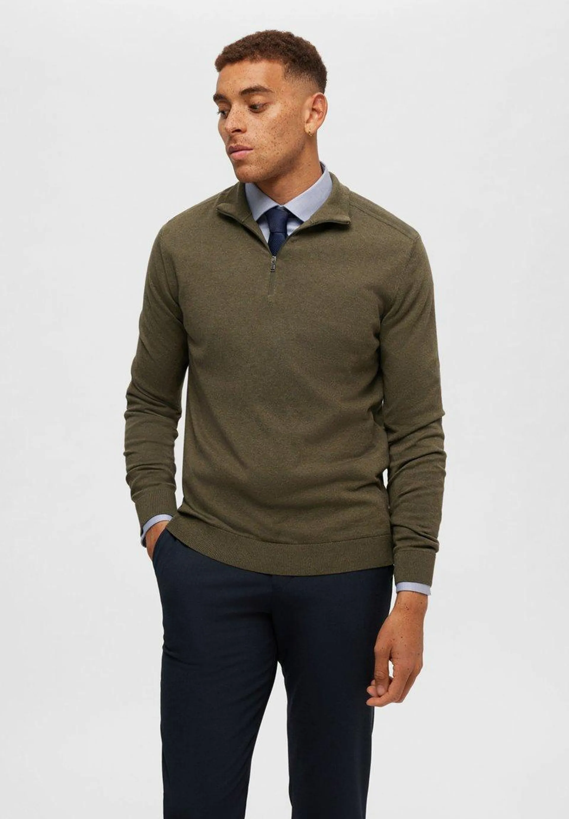 SLHBERG HALF ZIP - Jumper - ivy green detail:melange